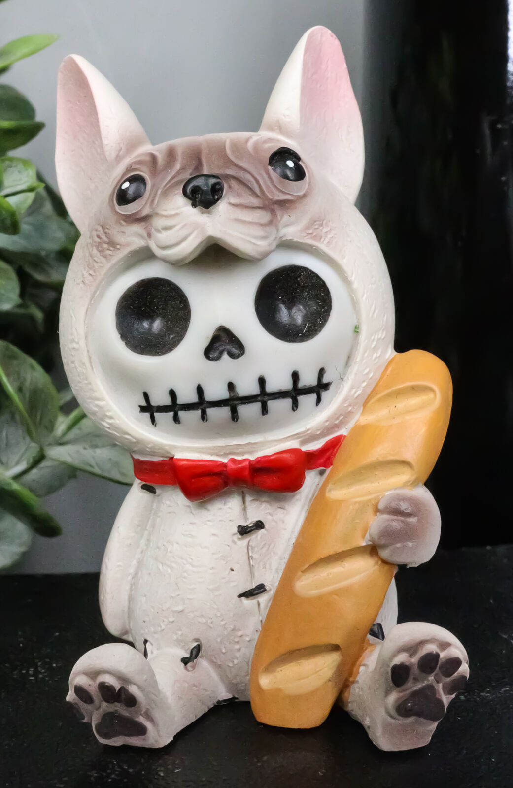 Furrybones French Bulldog With Baguette Bread Skeleton Statue Toy Furry Bones