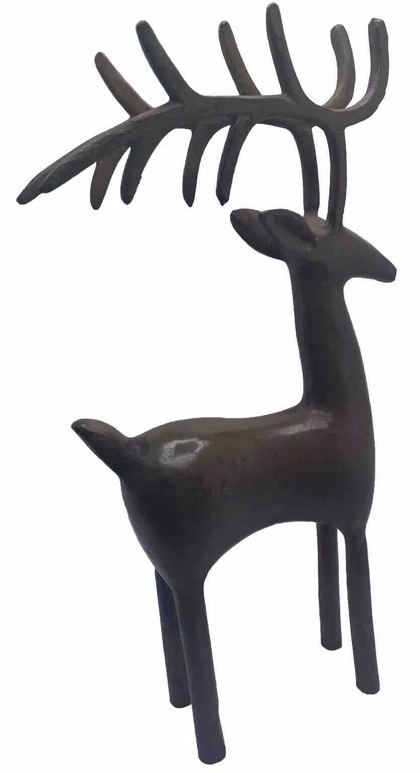 Bronze Reindeer Deer Statue Figurine Vintage MCM Decor 10in VTG