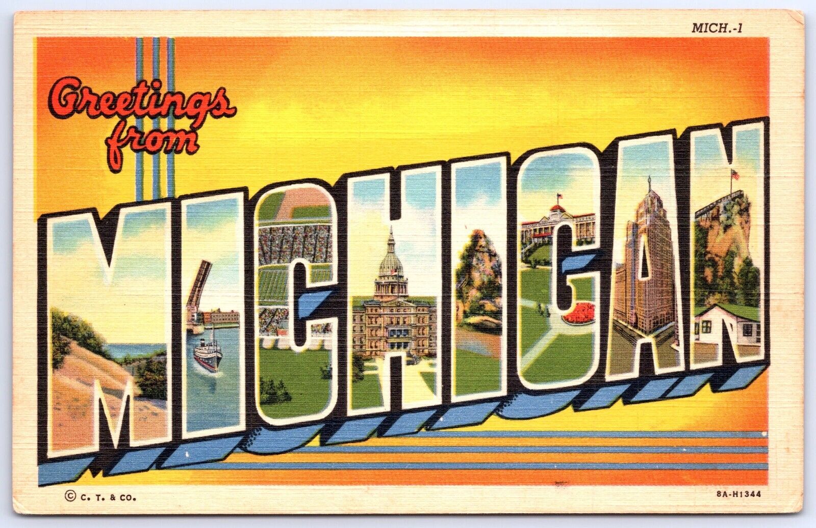 LARGE LETTER Greetings MI-Michigan Capitol Points Of Interest Vintage Postcard