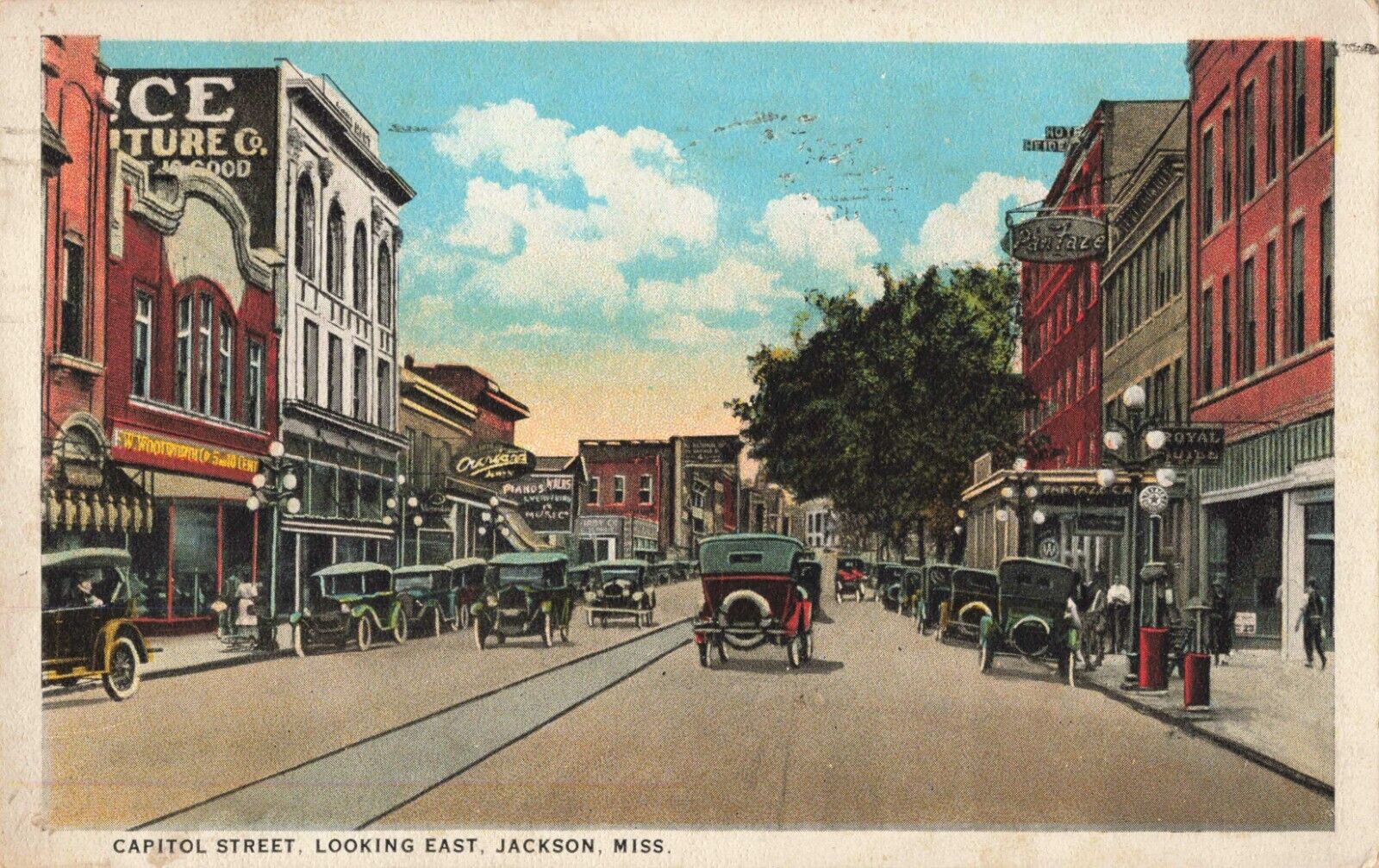 Capitol Street Looking East Jackson Mississippi MS Piano Store c1920 Postcard
