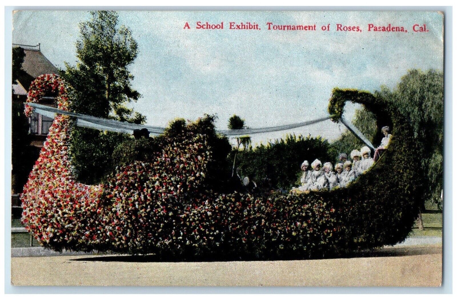 1913 School Exhibit Tournament Roses Exterior View Pasadena California Postcard