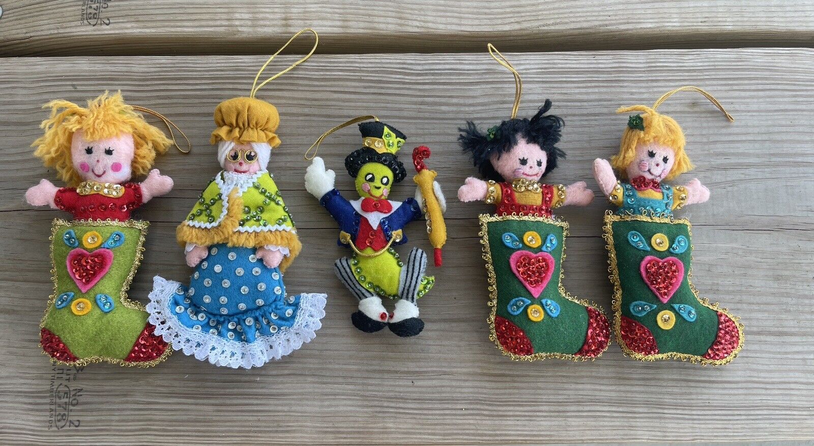 Vintage Felt Sequin Puffy Christmas Ornaments Hand-made Lot Bucilla 