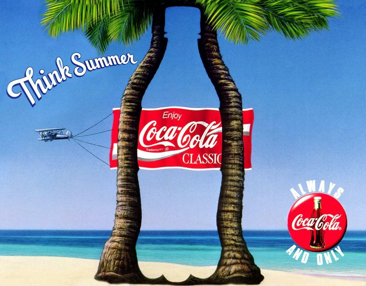 Coca Cola Coke Classic Palm Airplane Think Summer Tin Metal Sign Made In USA