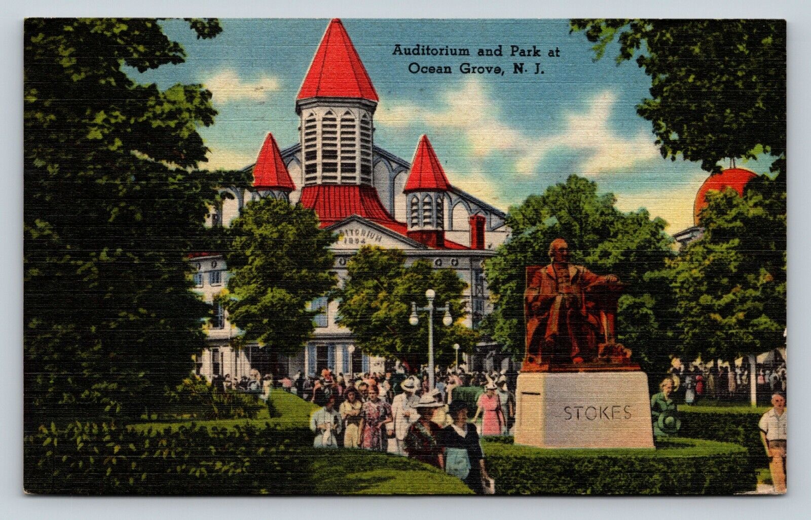 c1944 Ocean Grove New Jersey NJ Auditorium & Park Nice Msg VINTAGE Postcard