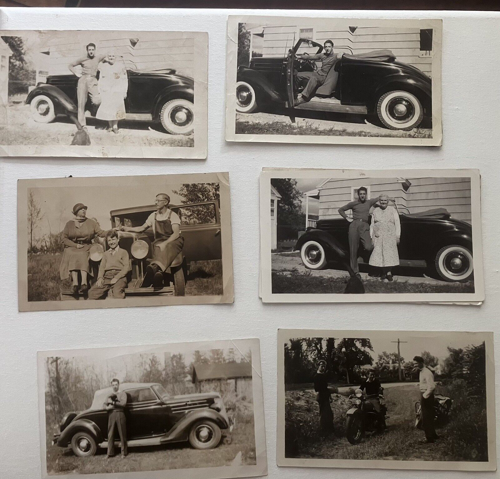 Vintage Photos OF  Men Women Antique  Car, Indian Motorcycles lot of 6