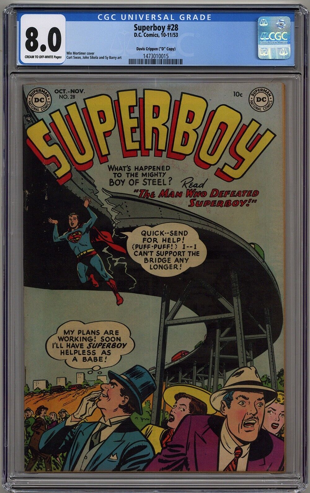 SUPERBOY #28 CGC 8.0 CREAM TO OFF-WHITE PAGES DC COMICS 1953