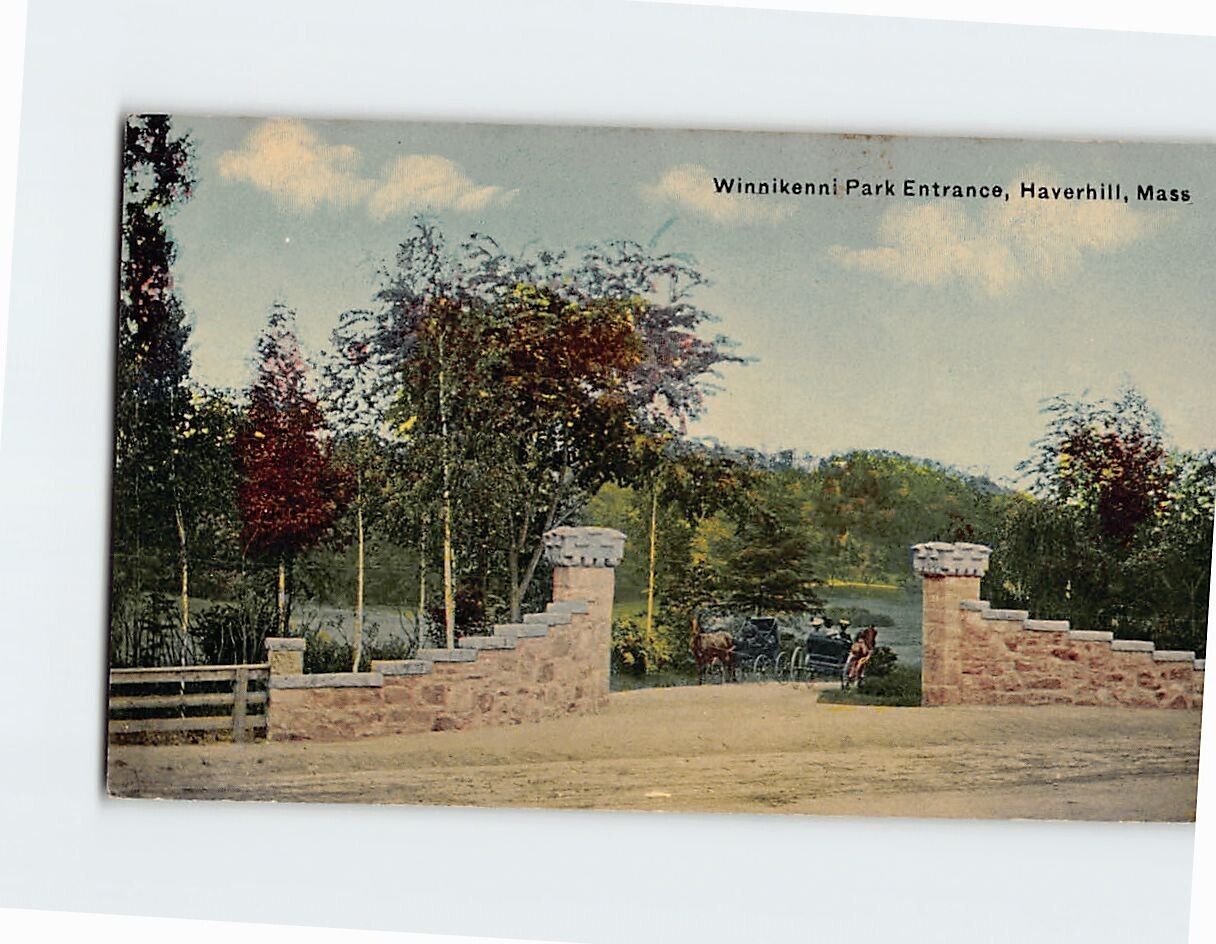 Postcard Winnikenni Park Entrance Haverhill Massachusetts USA
