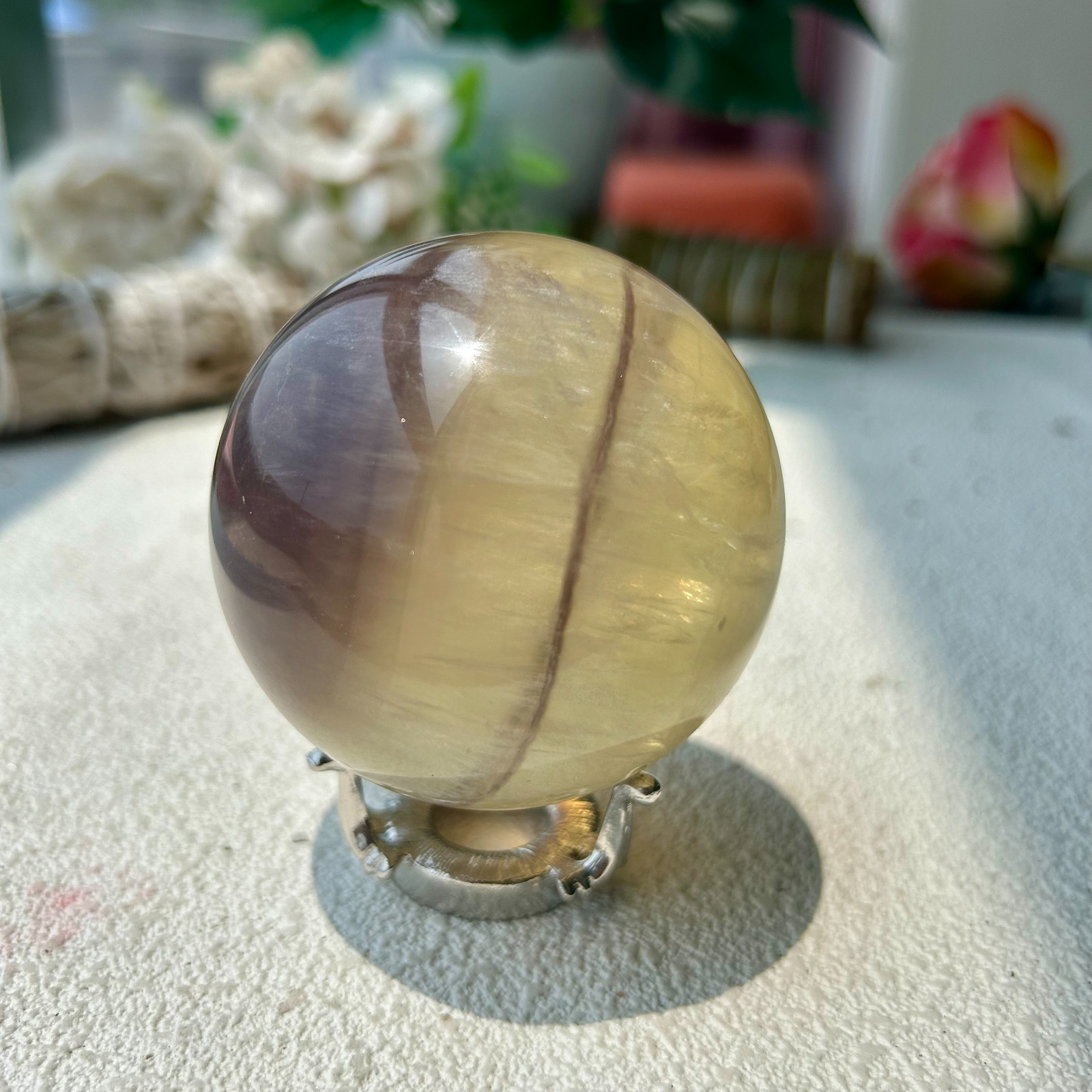 405g Natural Brown Fluorite Sphere Quartz Crystal Ball Healing Stone 62mm 11th