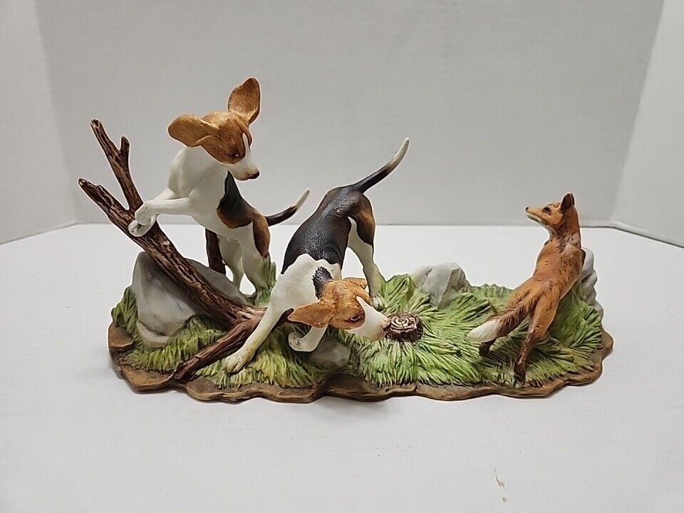 Andrea Fox Hounds And Fox Porcelain Figure Hunting Scene Hand Painted Hand Made