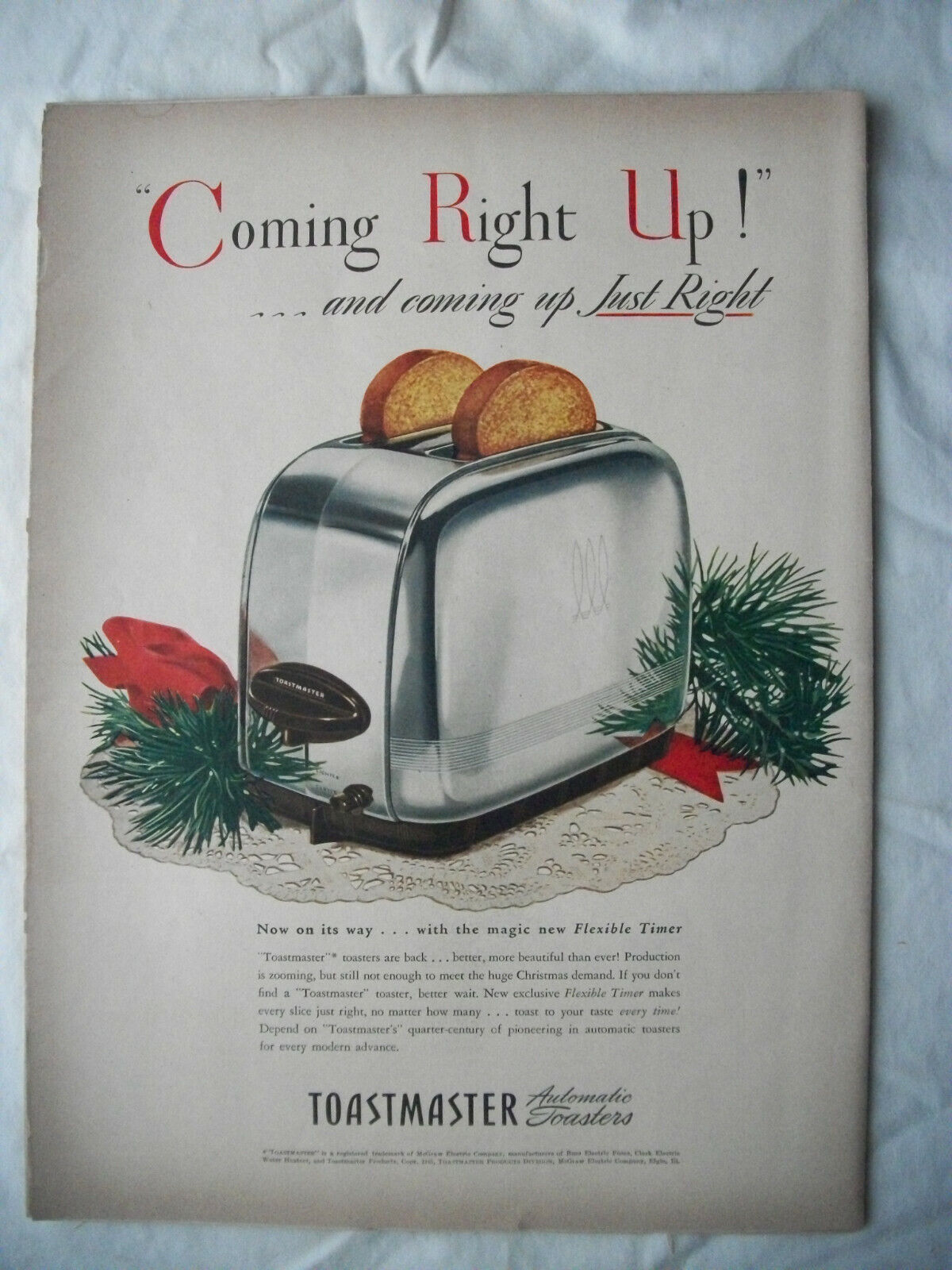 1945 VTG Orig Magazine Ad Kitchen Appliance TOASTMASTER Toaster Coming Right Up