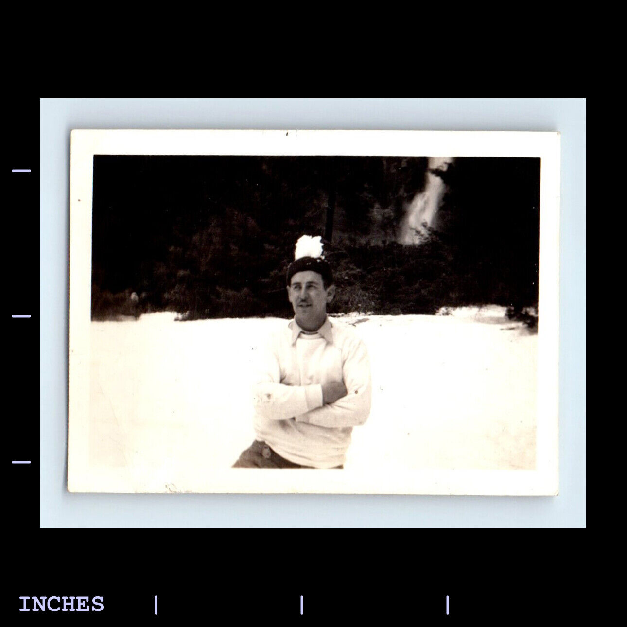 Vintage Photo MAN WITH SNOWBALL ON HEAD SNOW WINTER SCENE