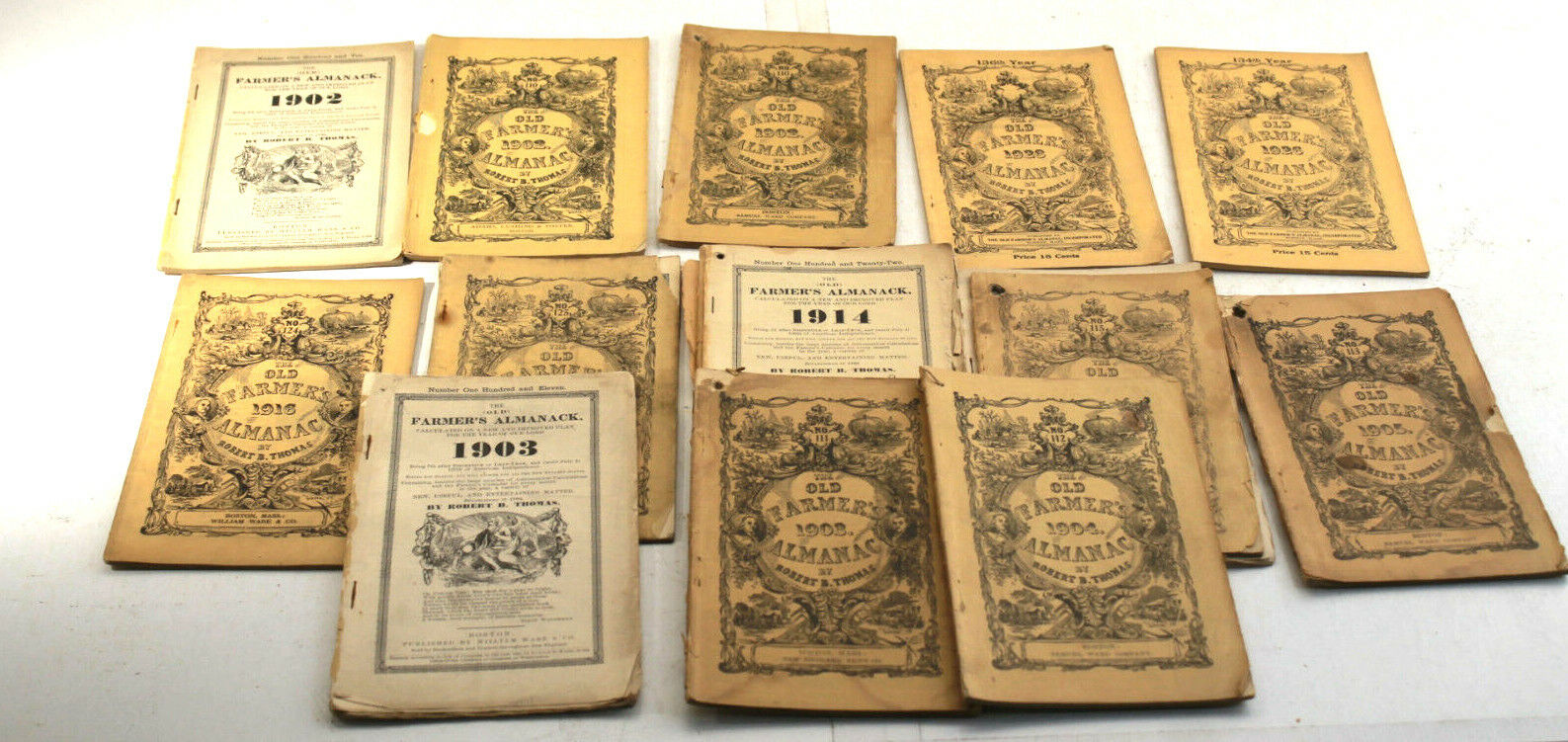 16 Useful Antique Farmers Almanac Almanack 1902-1928 Robert B. Thomas Boston MA 