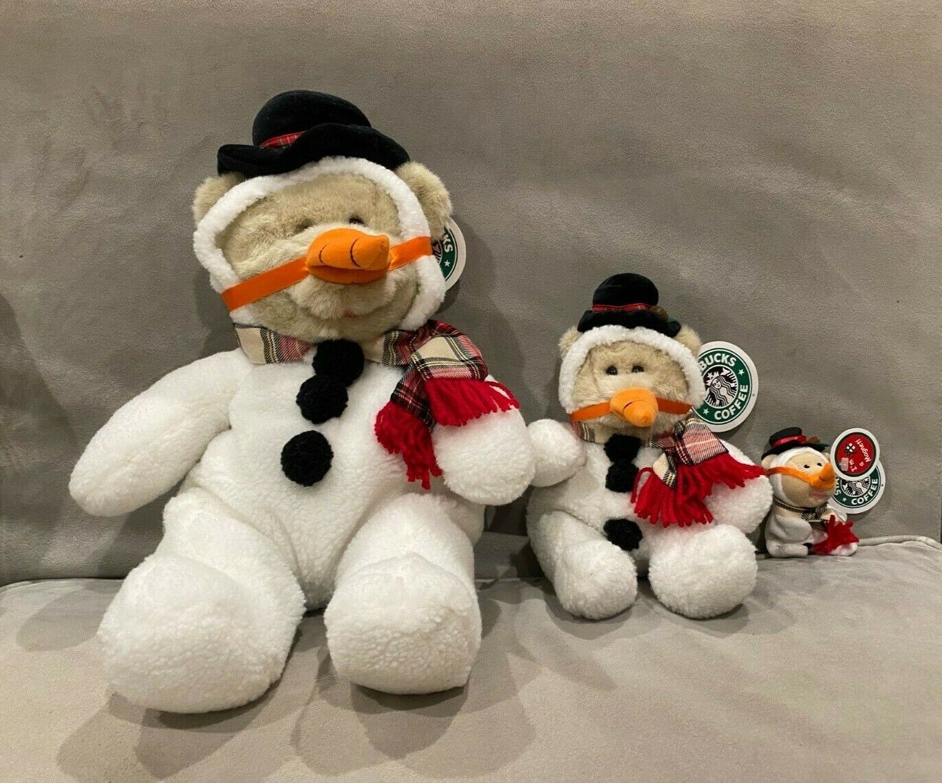 Jumbo Starbucks snowman bear with wind up music box + matching 8