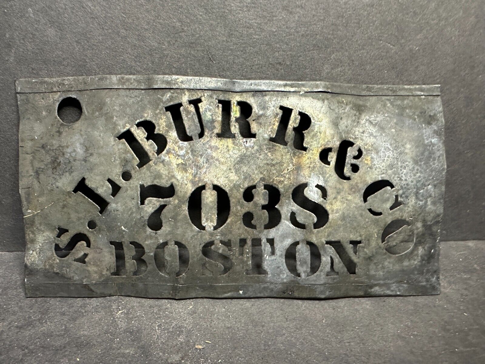 Vintage Brass Stencil, S.L. Burr & Co. 703S Boston MA