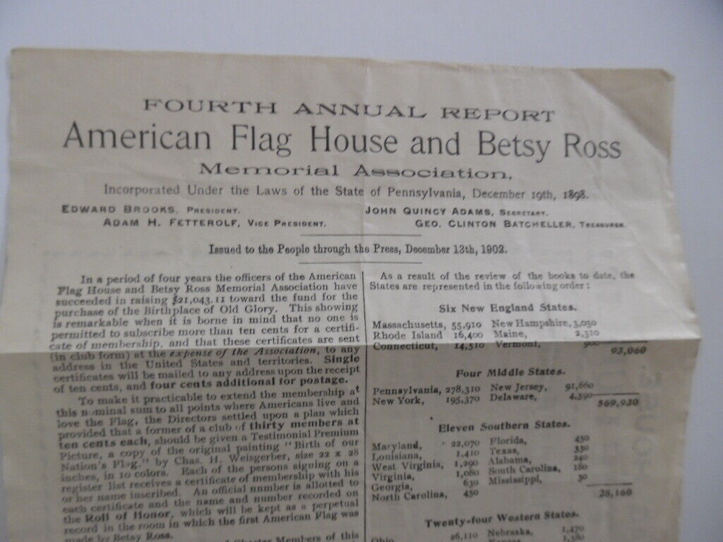 1902 American Flag House Betsy Ross Memorial Assoc. Annual Report Philadelphia 