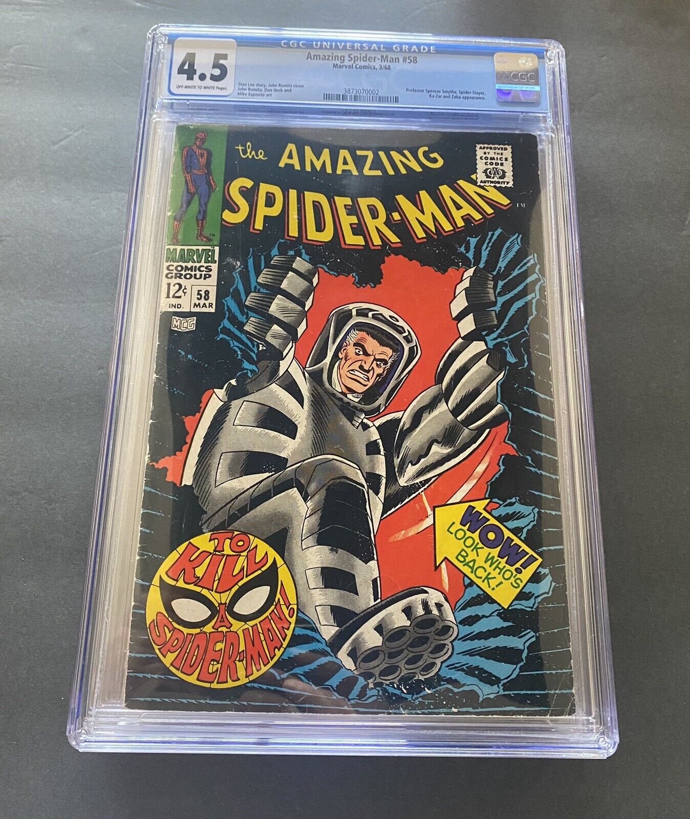 Marvel The Amazing Spider-Man #58 CGC 5.5  Off-White To White Pages 3/68