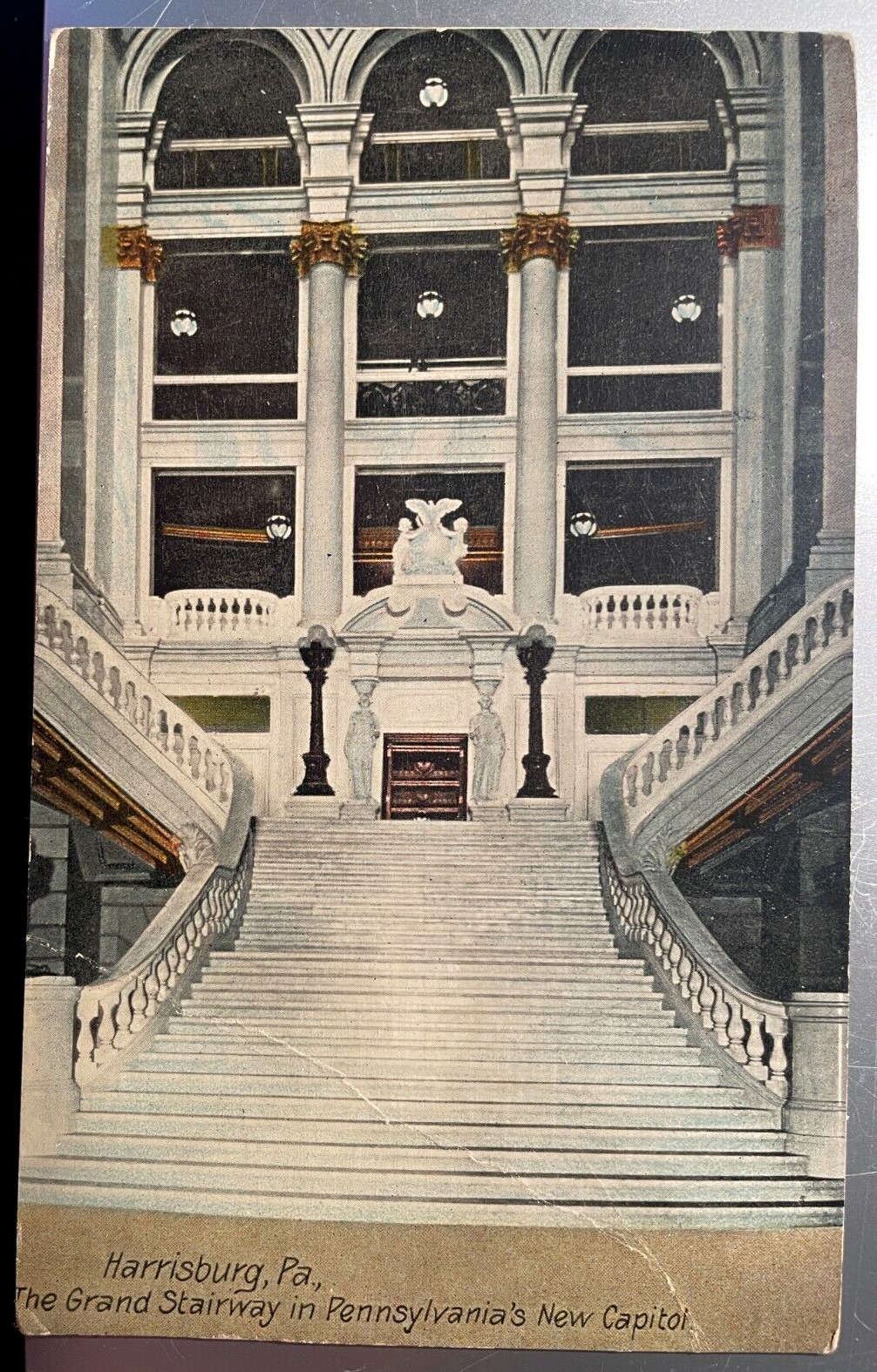 Vintage Postcard 1917 Grand Staircase, New Capitol Building, Harrisburg, PA