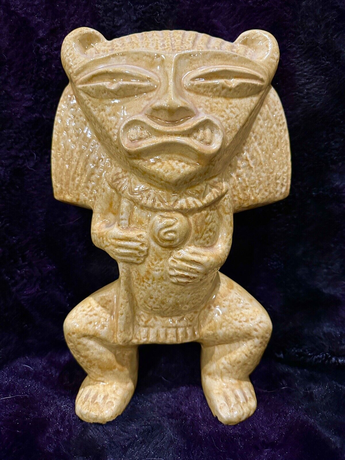 Vintage Ken Ocorr Ceramic Hobbyist Glazed Bushman Tiki Inca Maya Statue 1960s