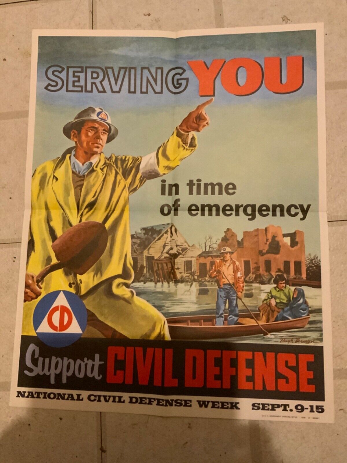 Vintage 1956 Serving You Support Civil Defense 11 by 14 Original Poster D