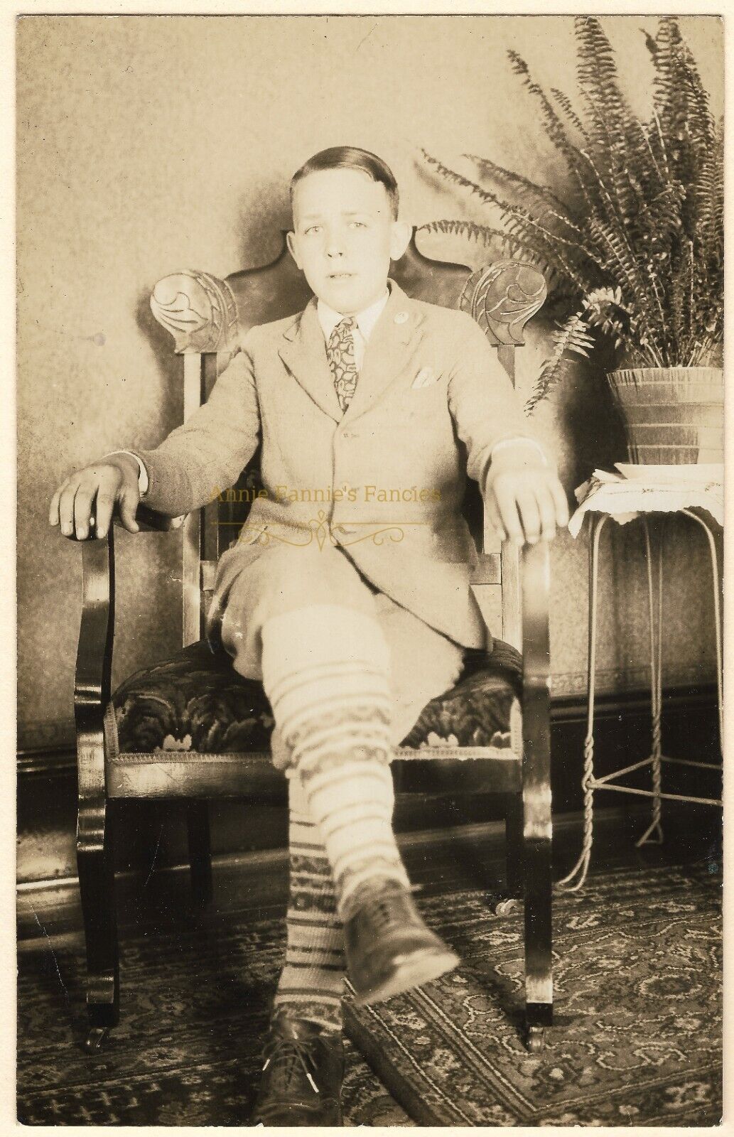 Vintage Photo Serious Boy Young Man Knickers Crazy Funky Socks 1920s-1940s RPPC