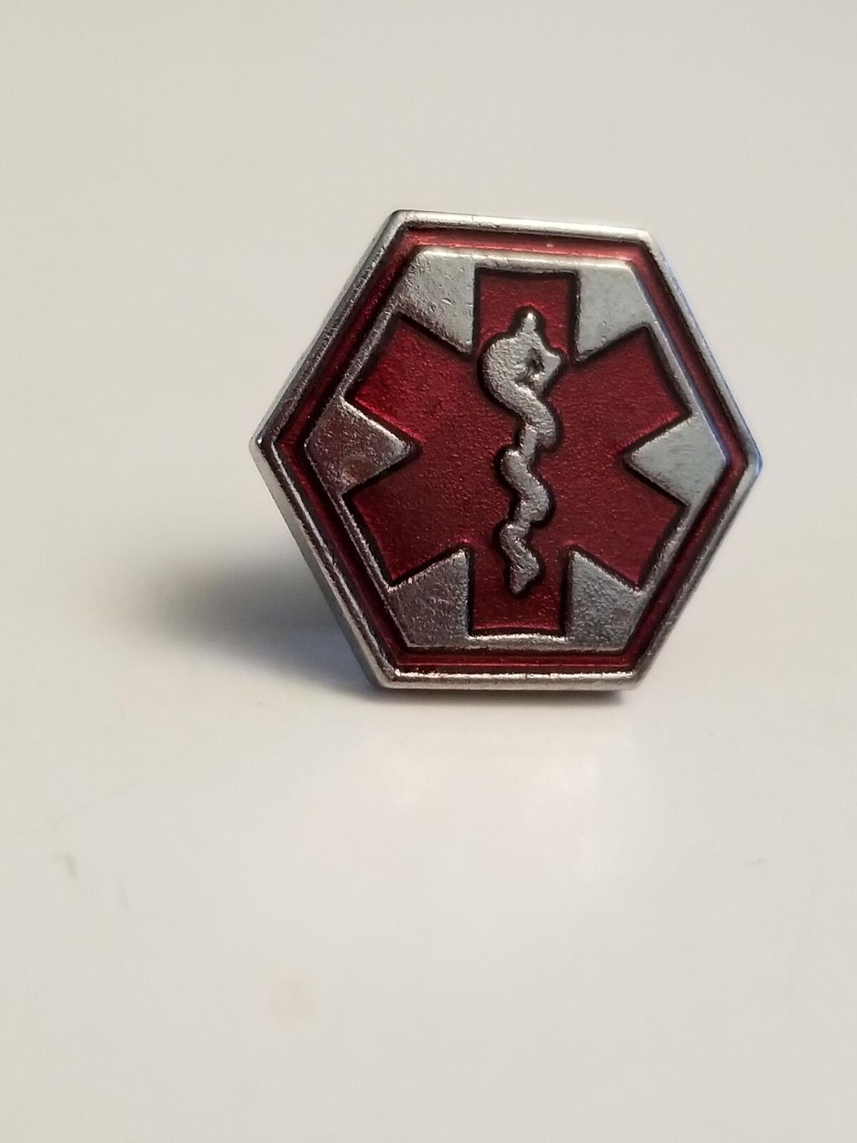 Medical Symbol Caduceus Red Silver Lapel Pin 2153