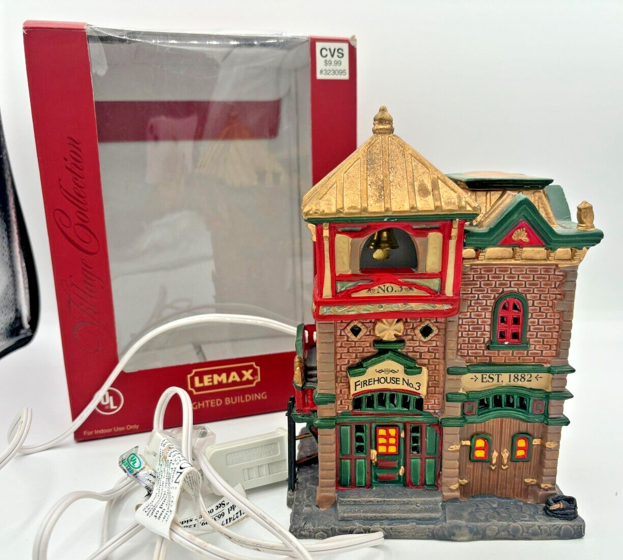 Lemax Village Collection Fire House No 3 Lighted Building 2004 #323095 Working