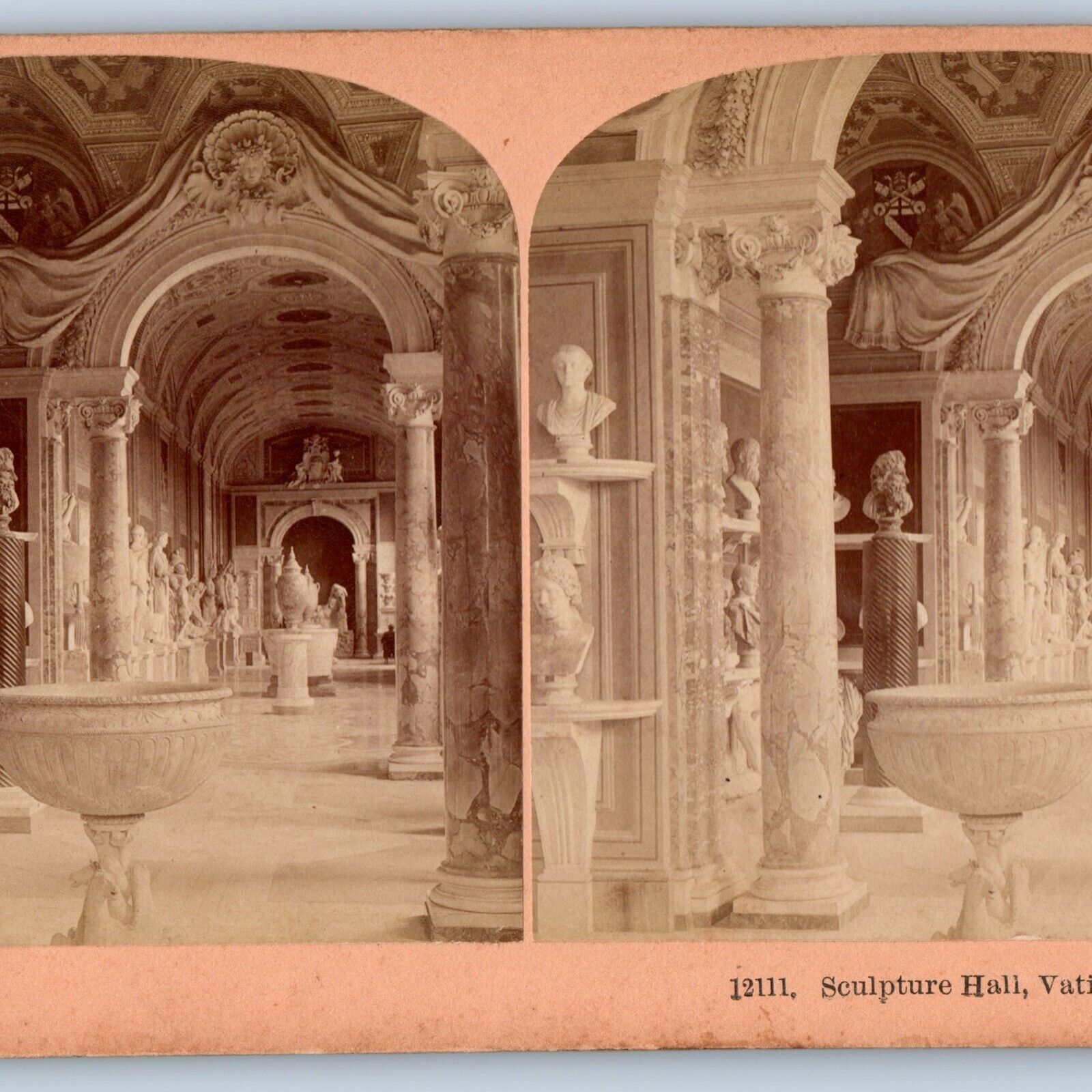 1897 The Vatican, Rome Palace Sculpture Hall Stunning Stereoview Real Photo V29