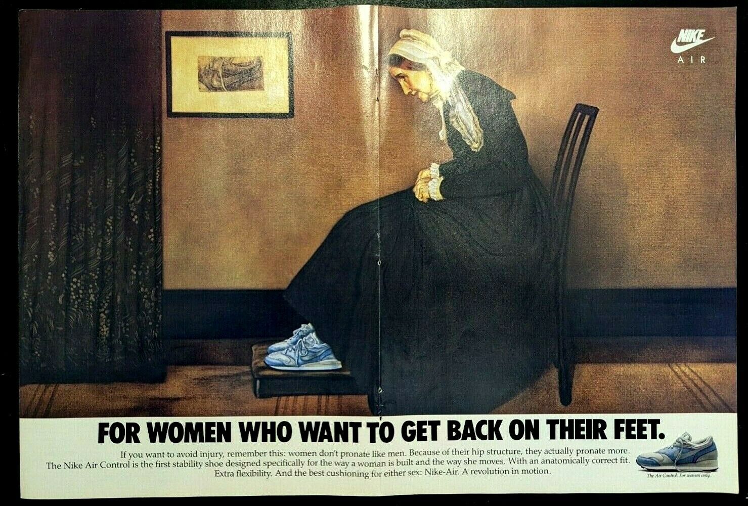 1987 Nike Air Control for Women Only Whistler\'s Mother Painting Vintage Print Ad