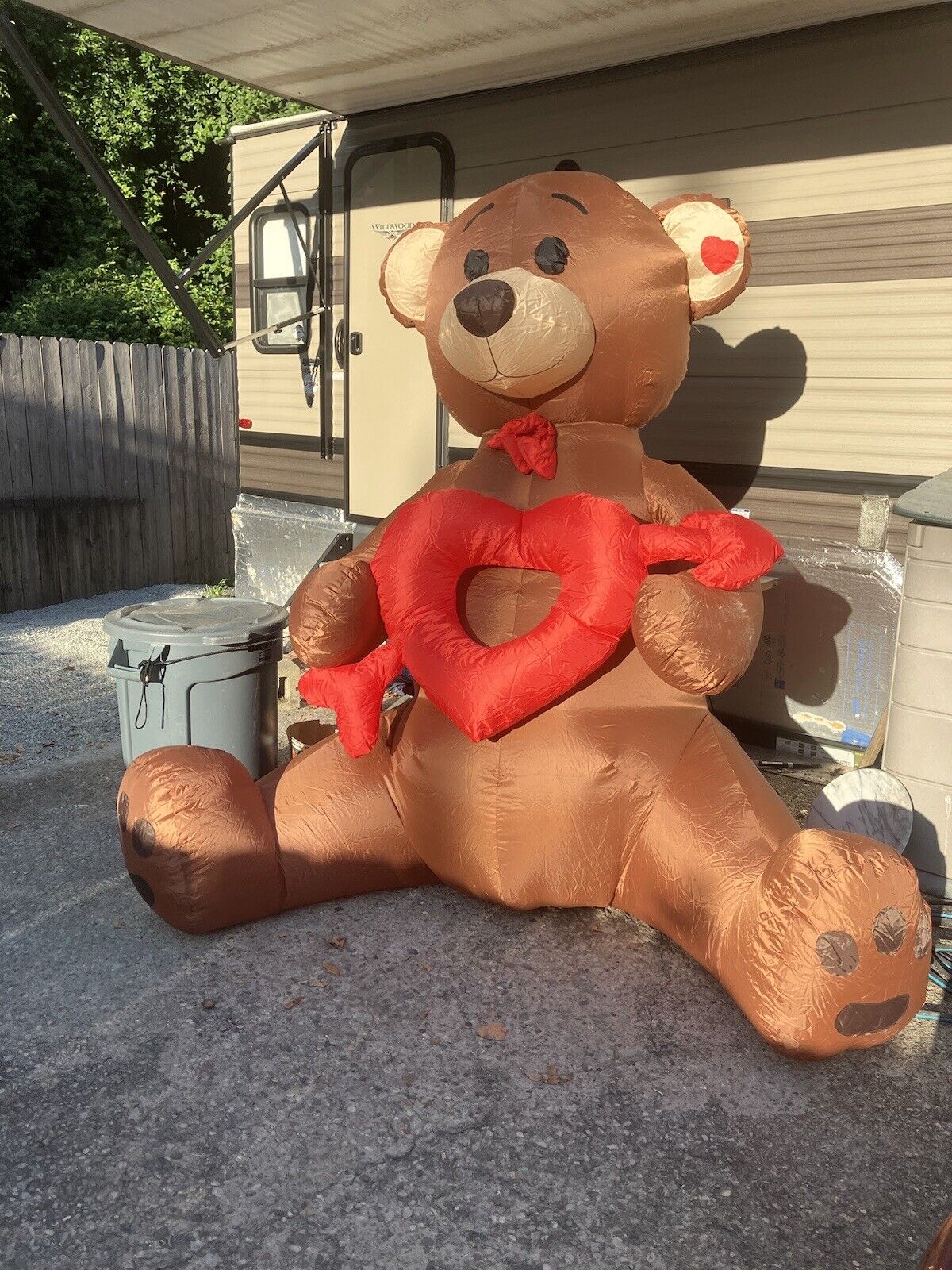 Valentine Eight Ft Setting Down Inflatable Bear Holding Heart With Arrow
