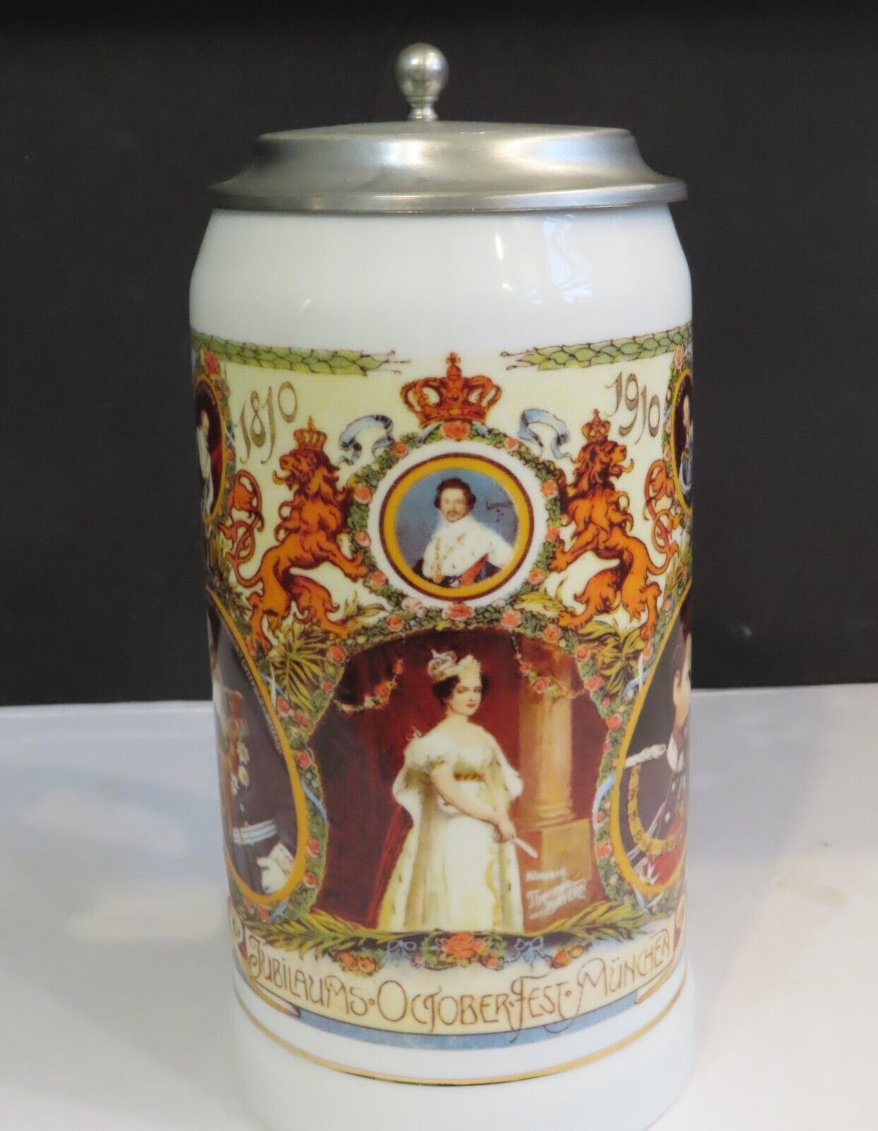 VTG Gerz German Ceramic Porcelain Pewter Lidded Beer Stein 1810-1910 Octoberfest