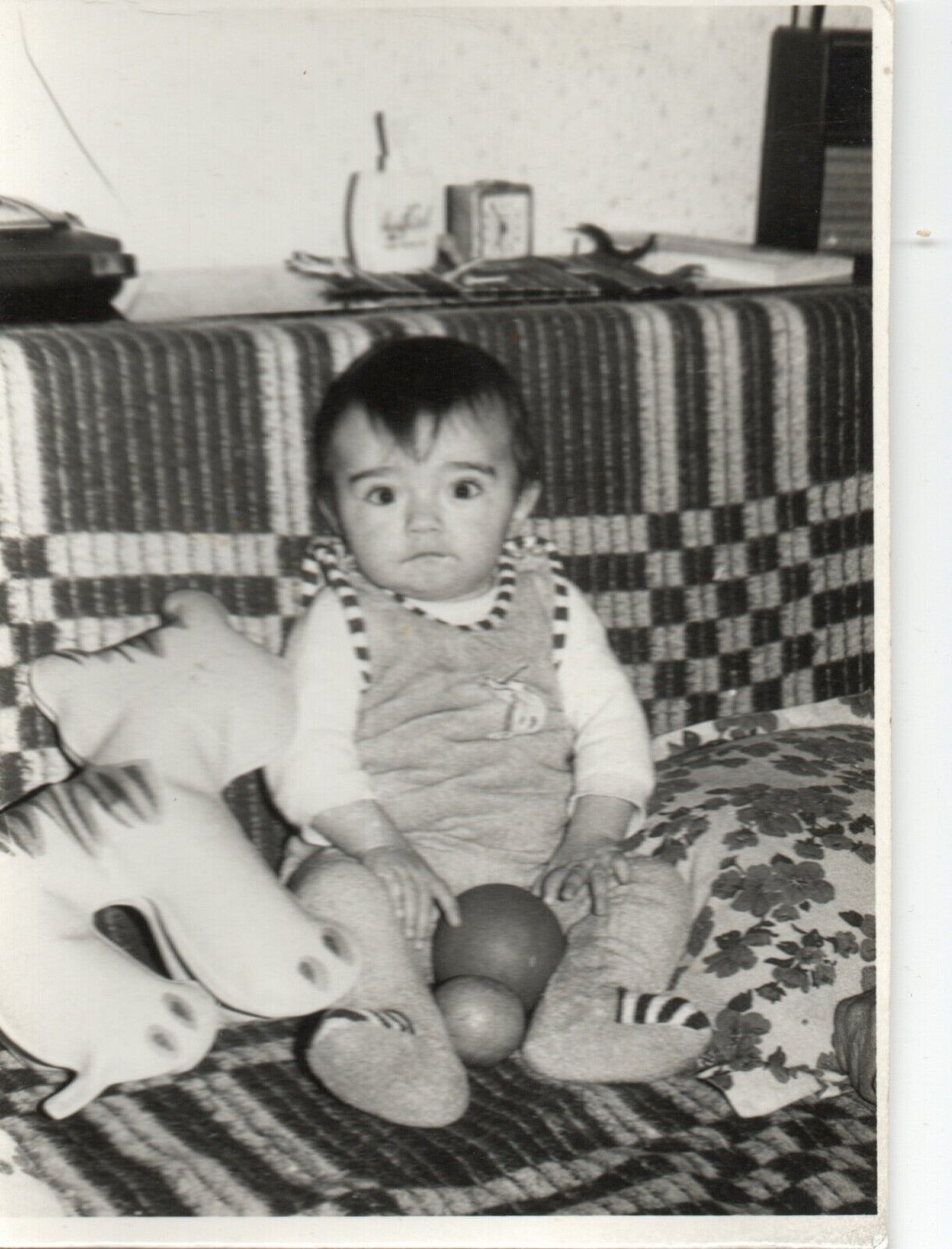 ROMANIA BABY WITH ROMANIAN VINTAGE TOYS 1970 PHOTO