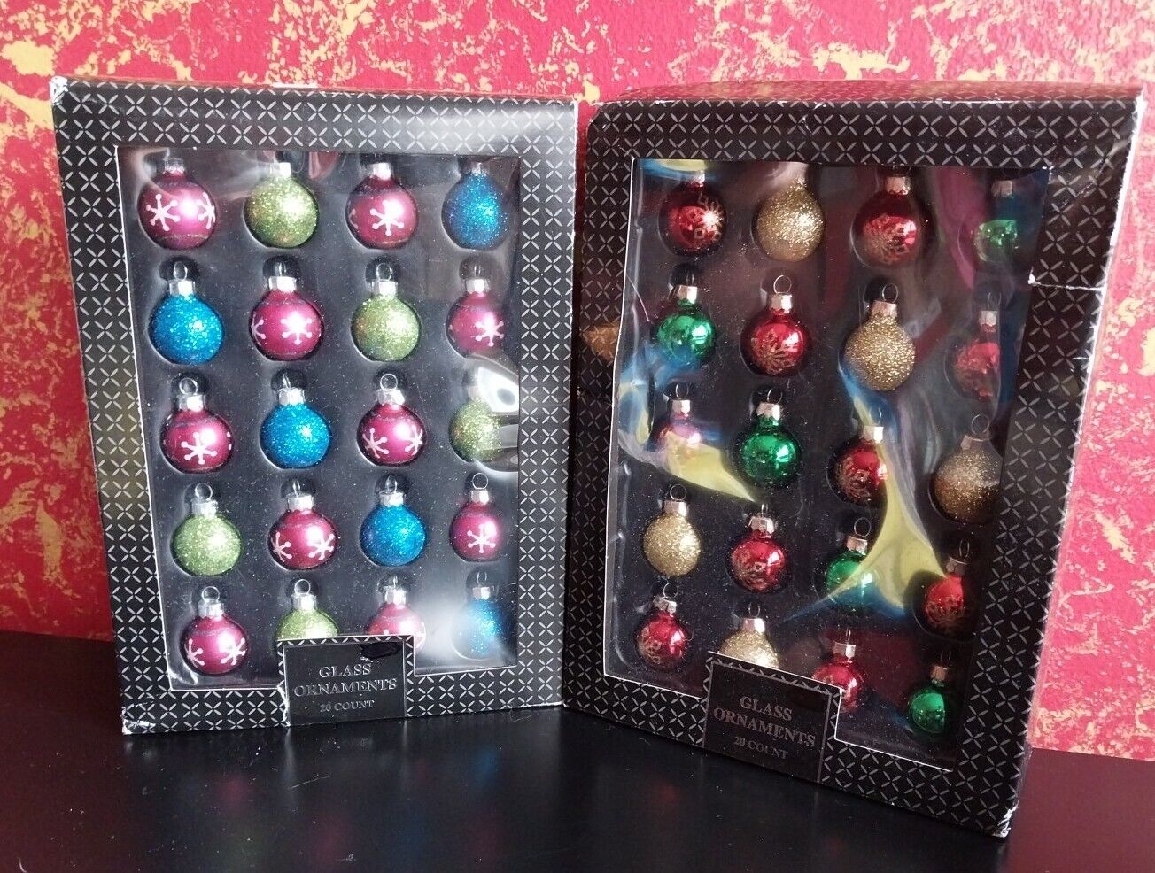 Set of 40 RAUCH Miniature Glass Metallic Glitter Shine Christmas Ornaments NIOB