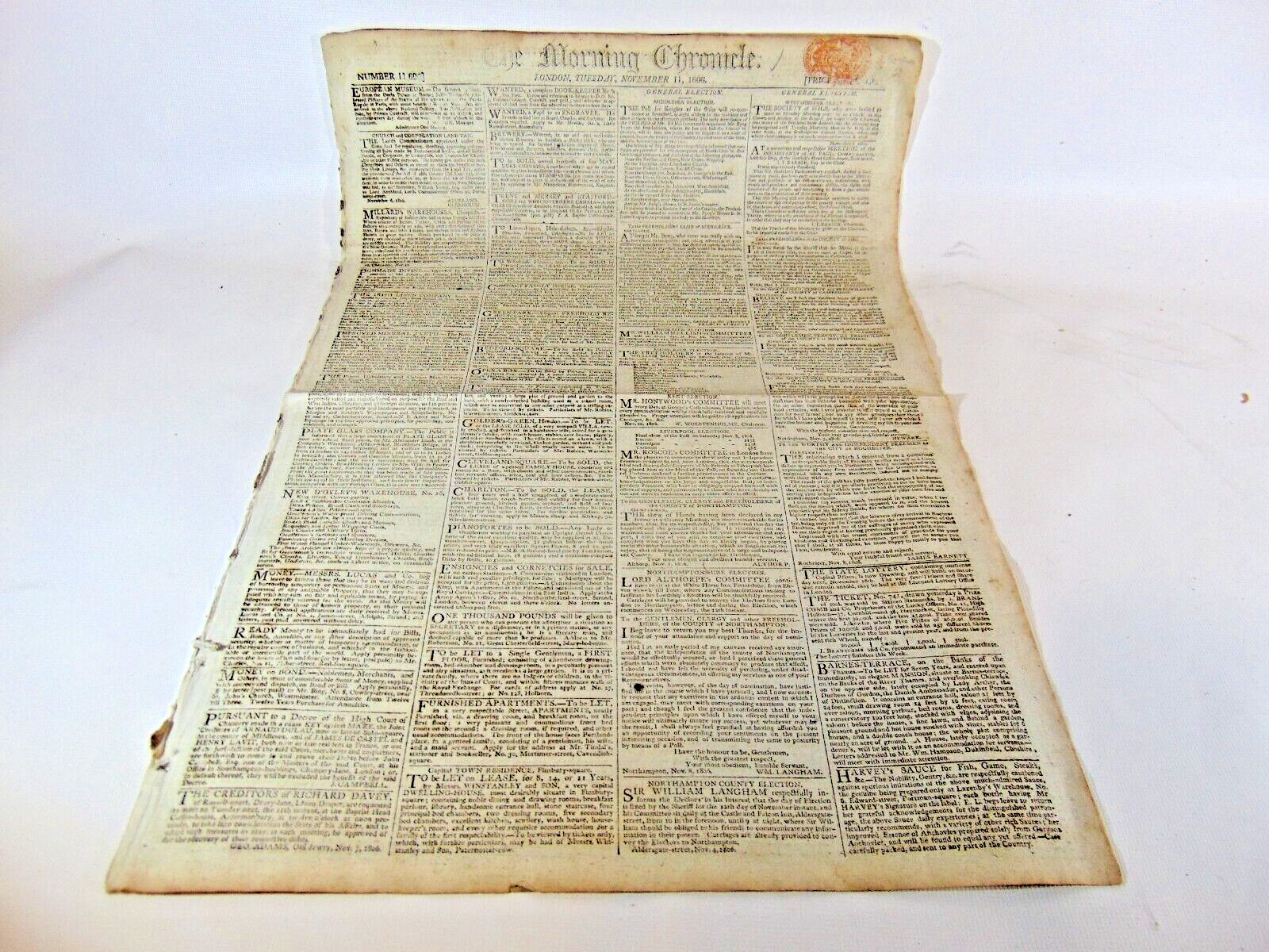 Original 1806 London Newspaper The Morning Chronicle Prussians 11th Nov