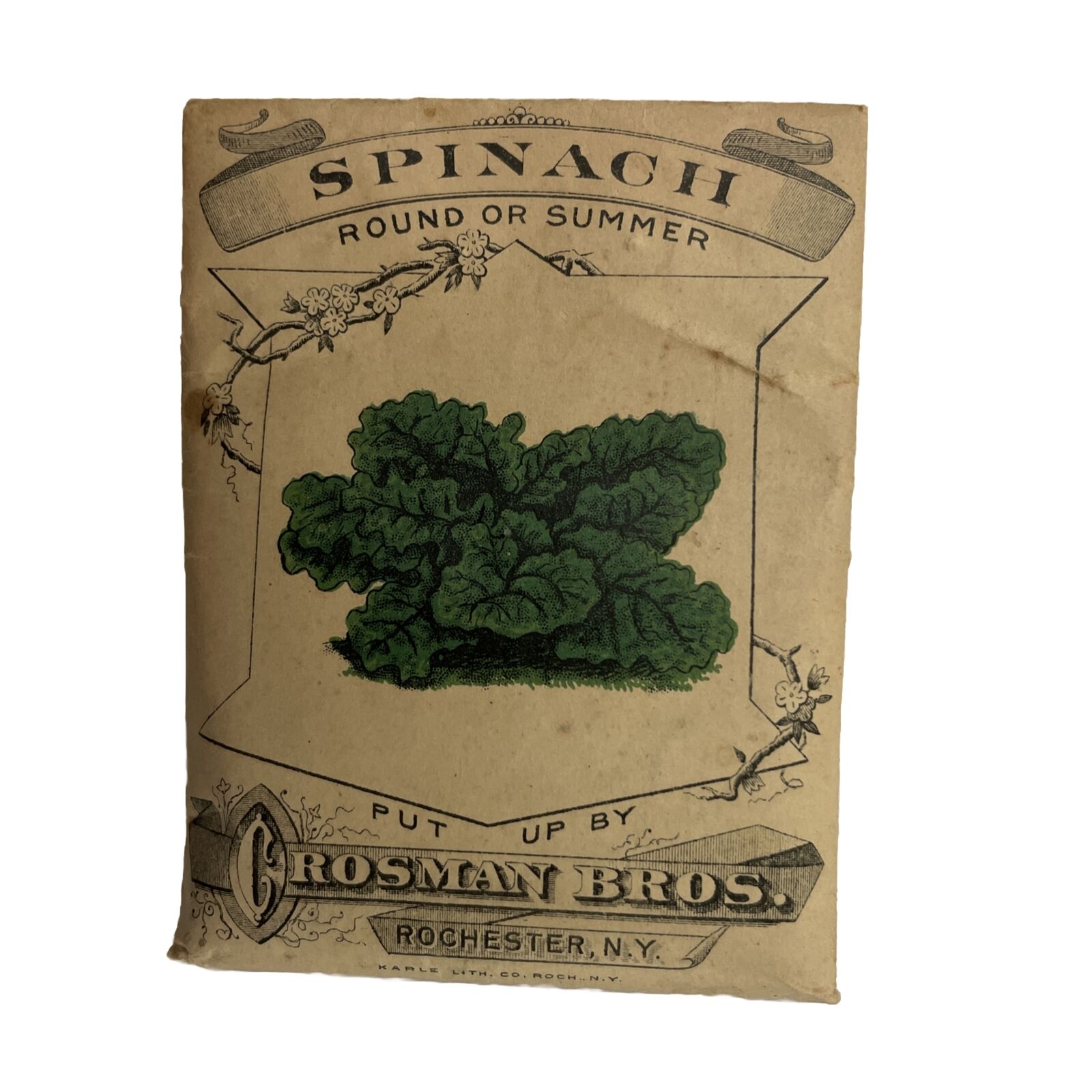 RARE NOS Antique Crosman Bros. Round or Summer Spinach Seed Packet w/ Seeds