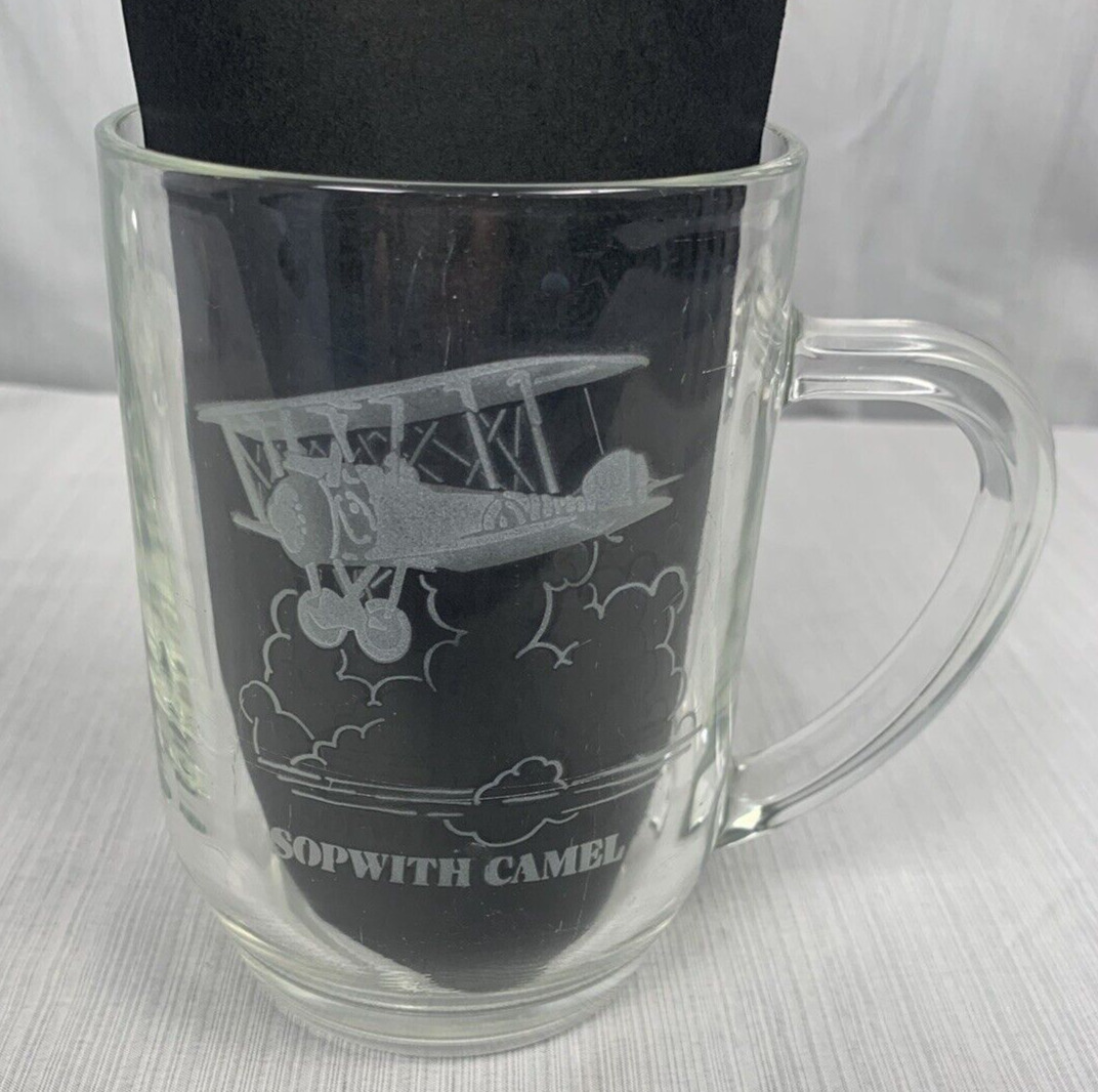 Etched Glass Coffee Cup Beer Mug  Made In France,  British Sopwith Camel Biplane
