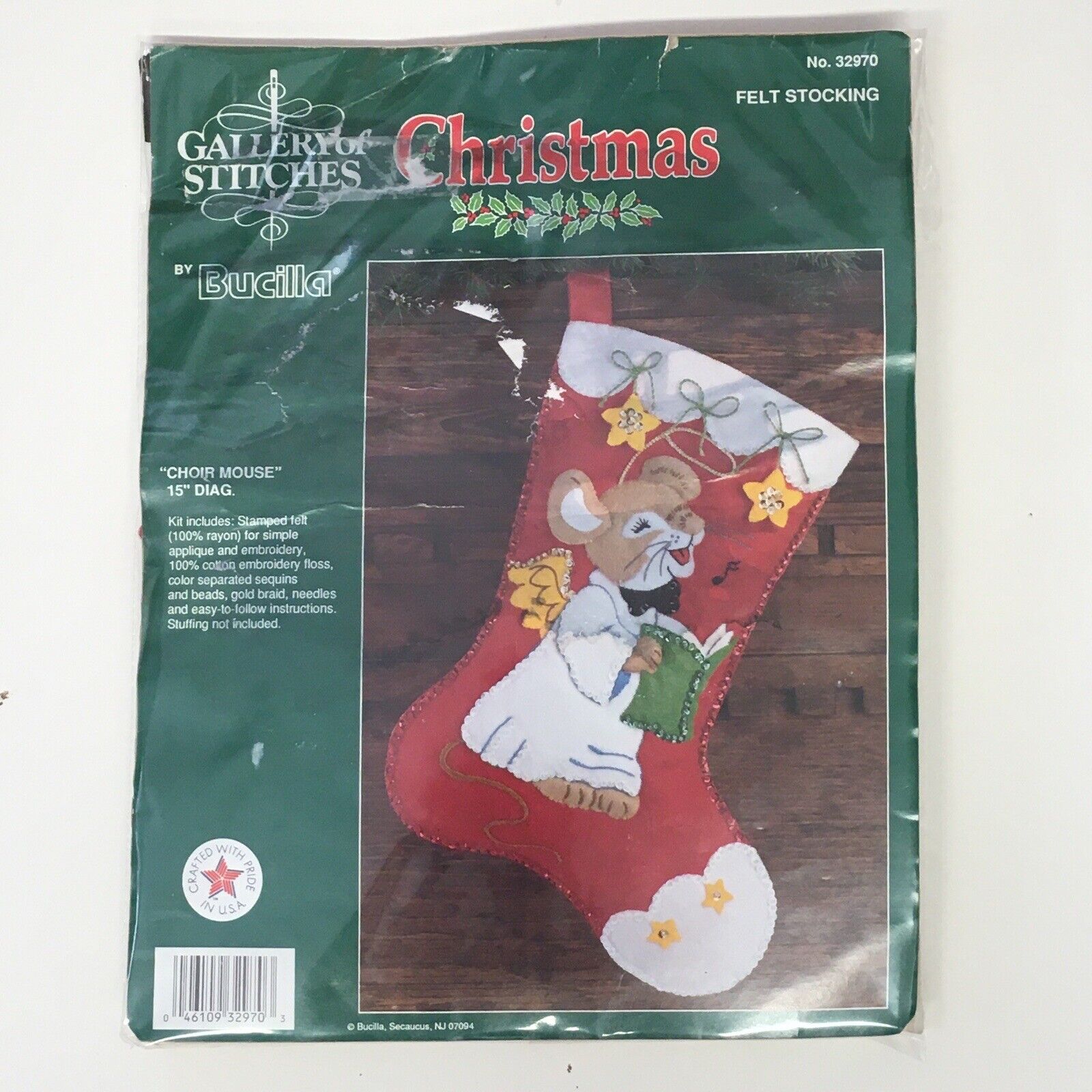Bucilla Gallery of Stitches Choir Mouse Felt Christmas Stocking No 32970 NOS