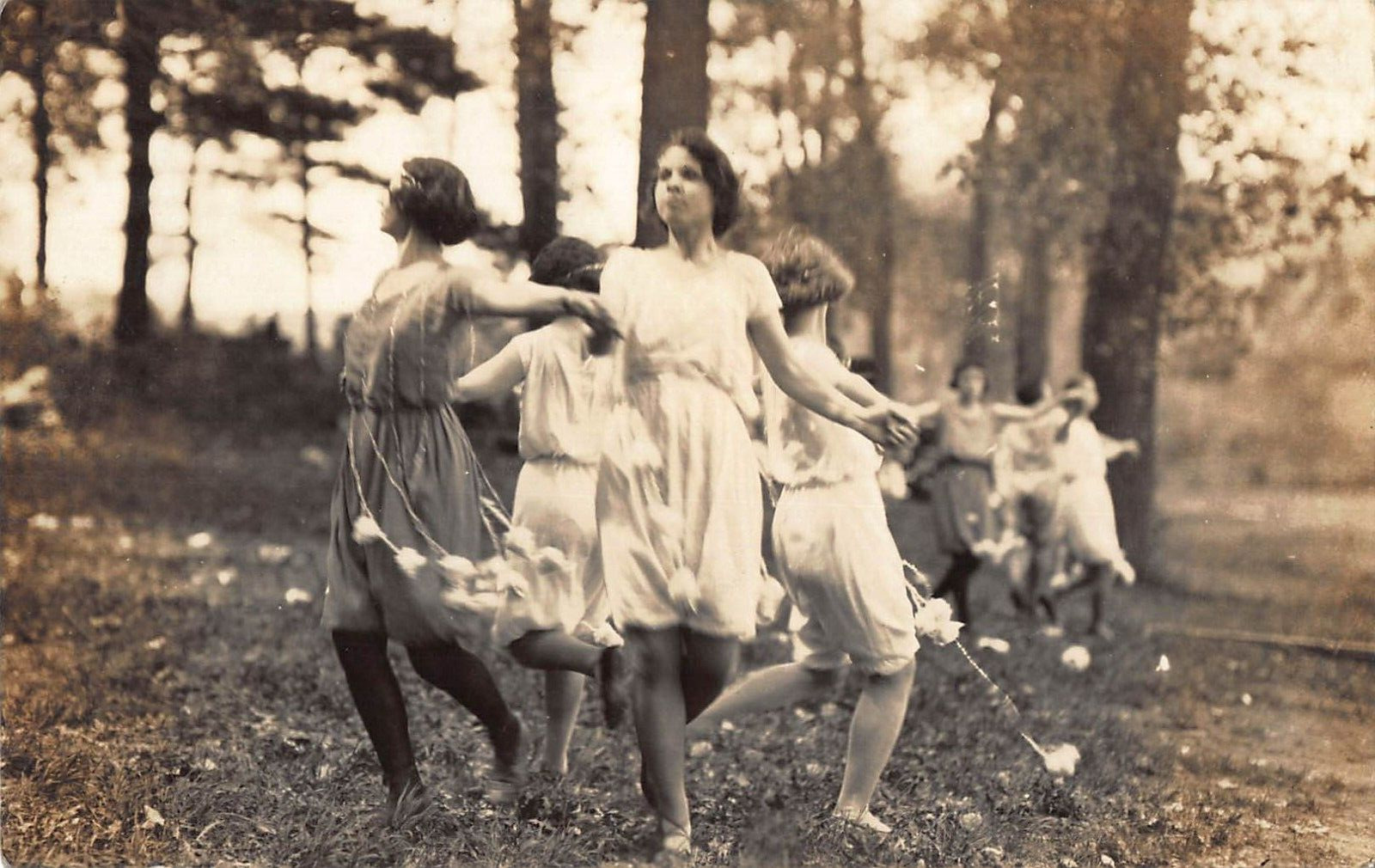 RPPC 1920s Women Dancing in Forest Real Photo Postcard 