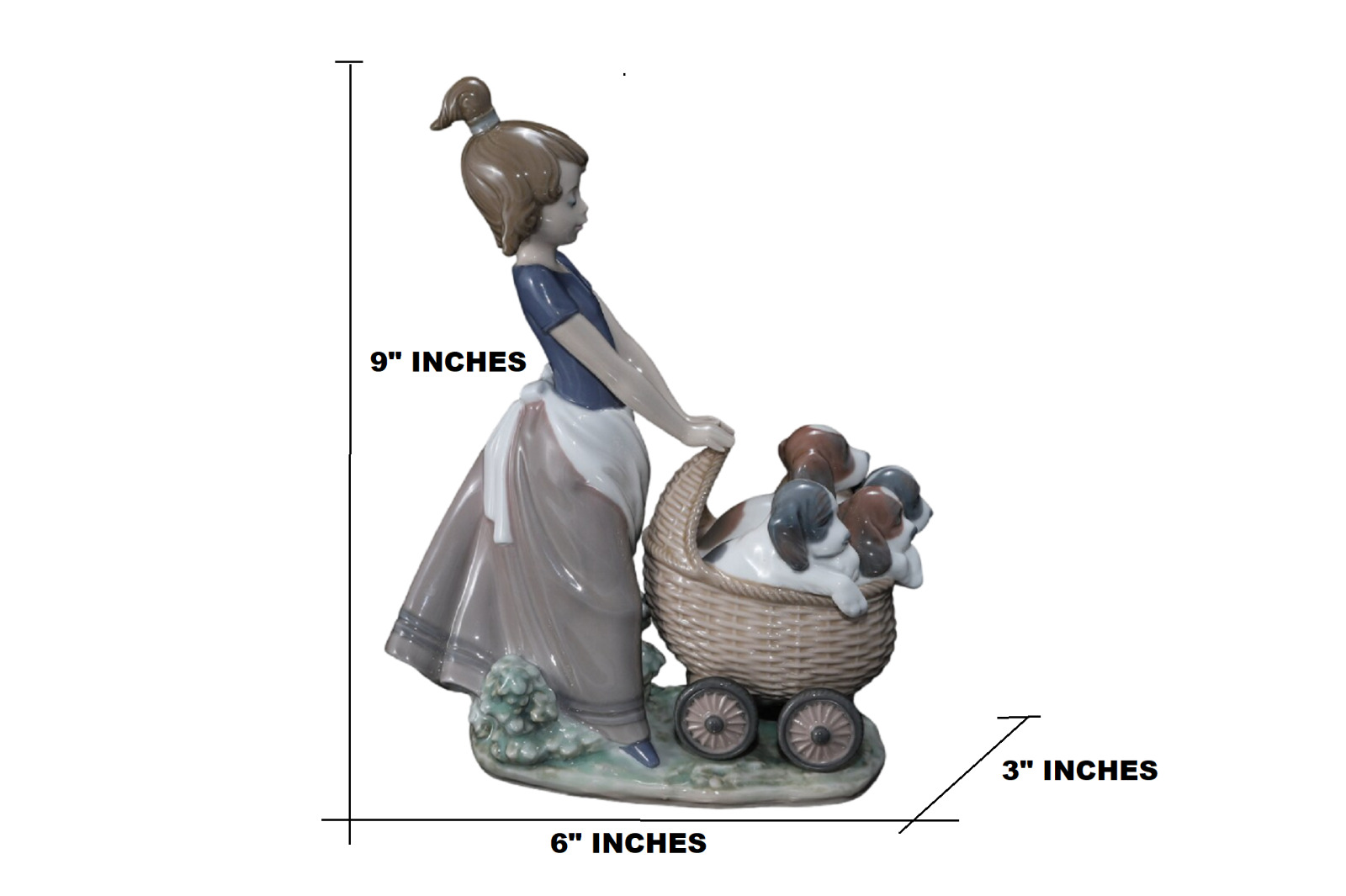 Lladro 5364 Litter of Fun - Figurine of Girl With Puppies In Stroller - No Box