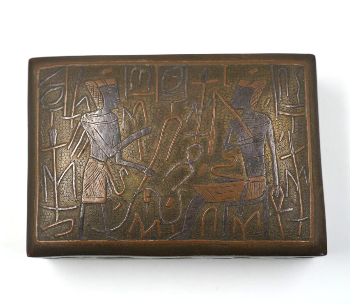 Fine Antique 1920'S Deco Bronze Egyptian Revival Box Trinket W Wood Interior