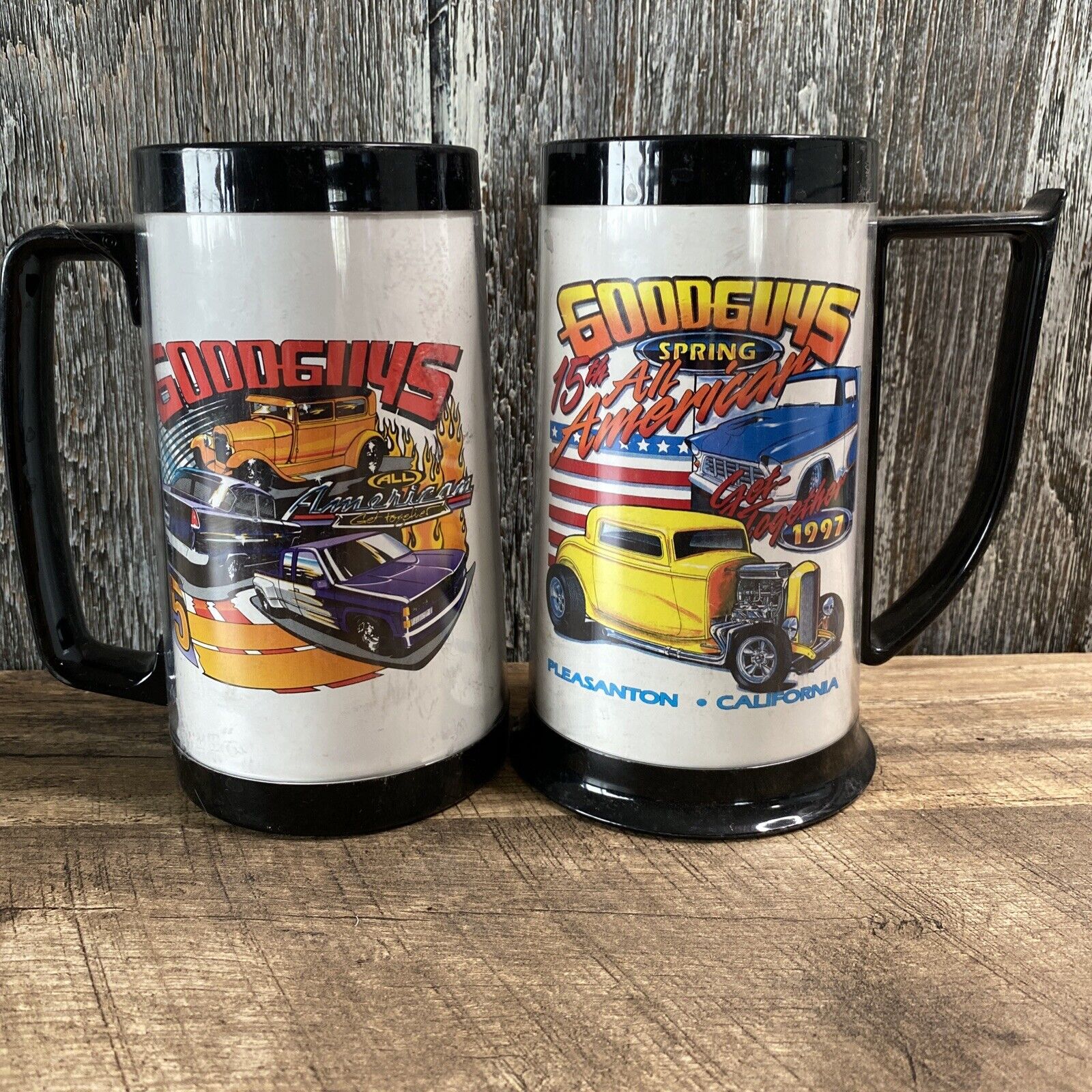 Vintage 90’s Good Guys Hot Rod muscle car Plastic Mugs Cups USA Made Lot of 2