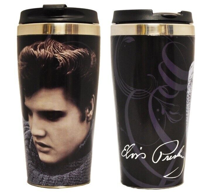 Elvis Presley Black Steel Travel Mug  Hot or Cold Beverages - Thermo - New