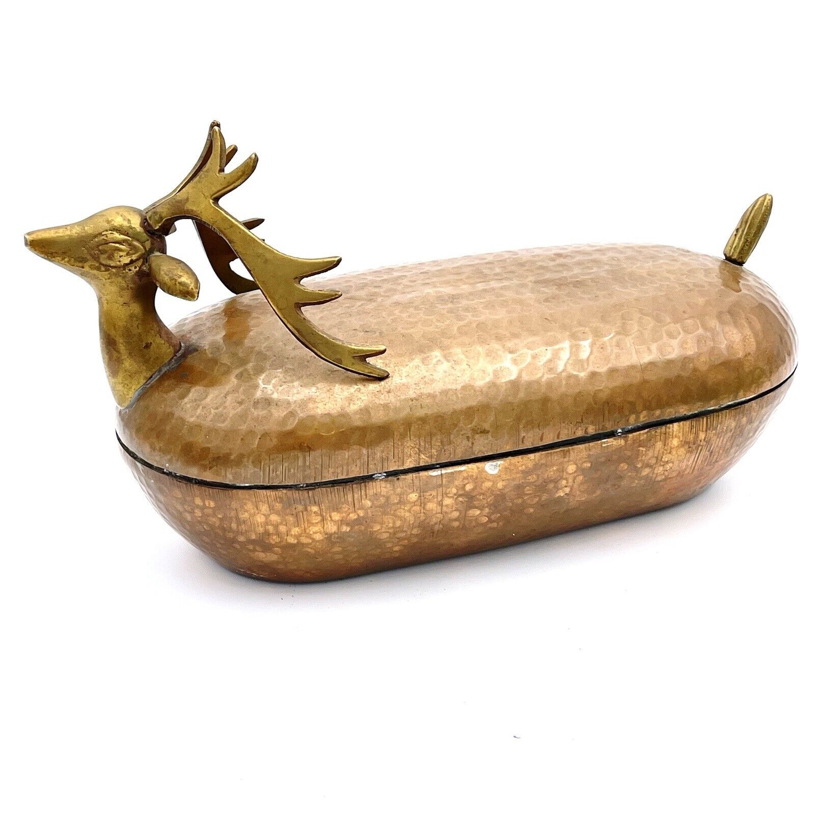 Vintage Deer Moose Copper Brass Metal Trinket Dish Bowl Indent Rustic Primitive
