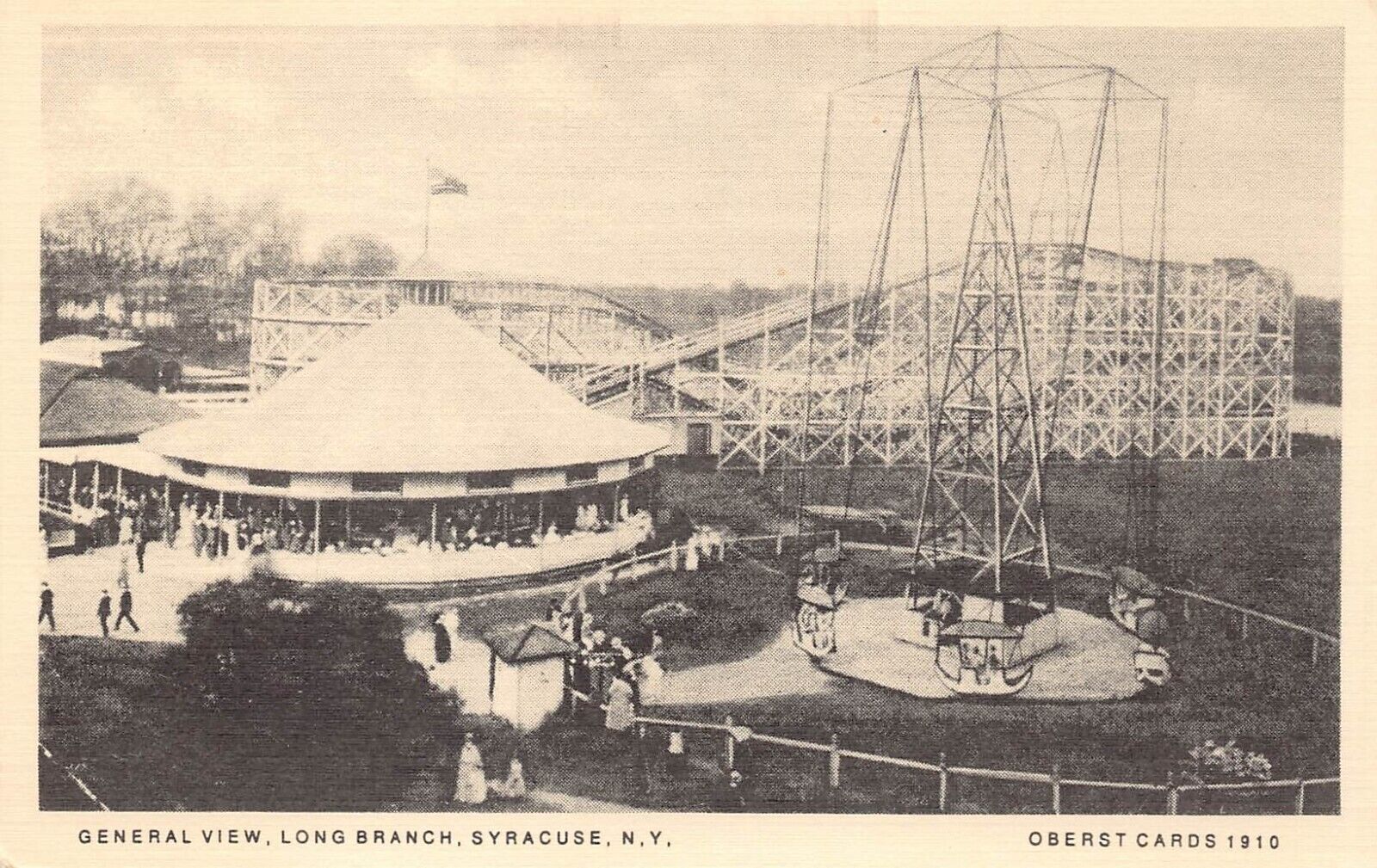 Syracuse New York Long Branch Amusement Park Carousel Vtg Postcard C29