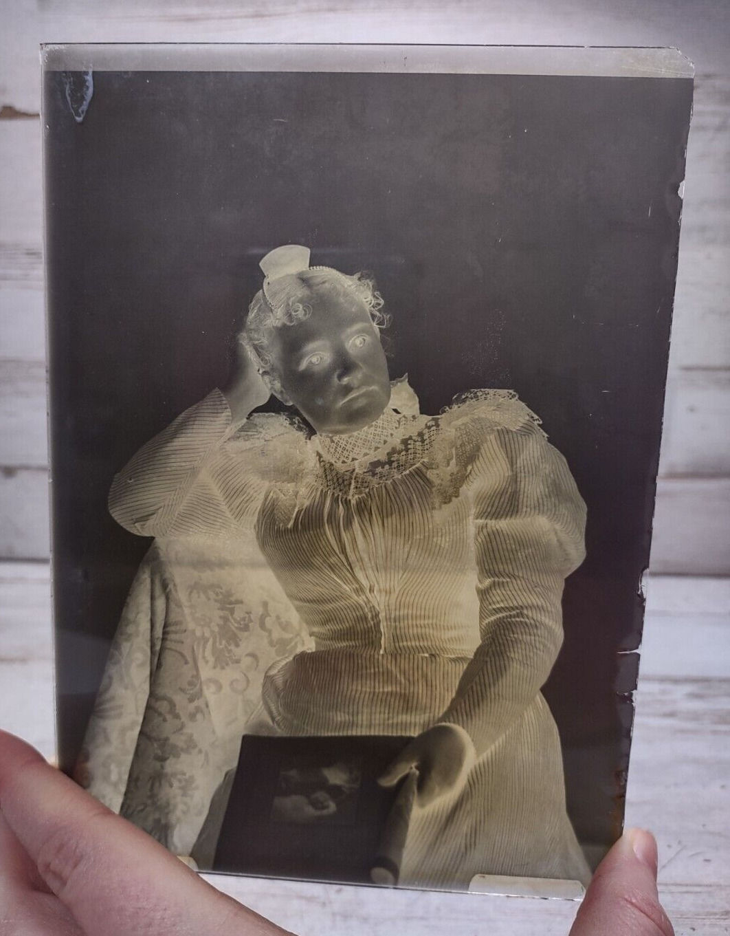 Antique Victorian Glass Plate Photo Negative Woman w/ Demorest\'s Family Magazine