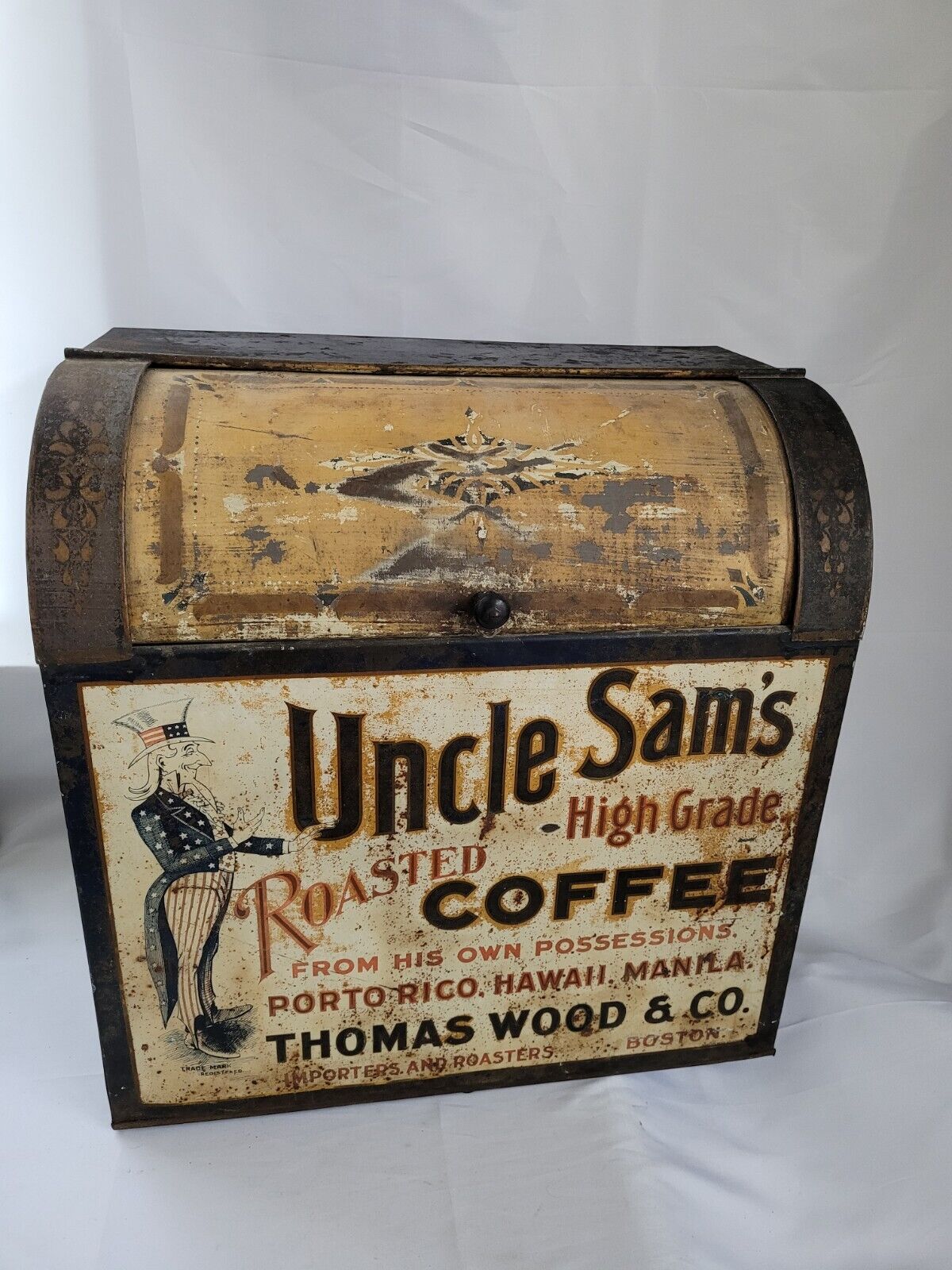 Uncle Sam's Coffee General Store Tin Thomas Wood Co Hawaii Manila Porto Rico 