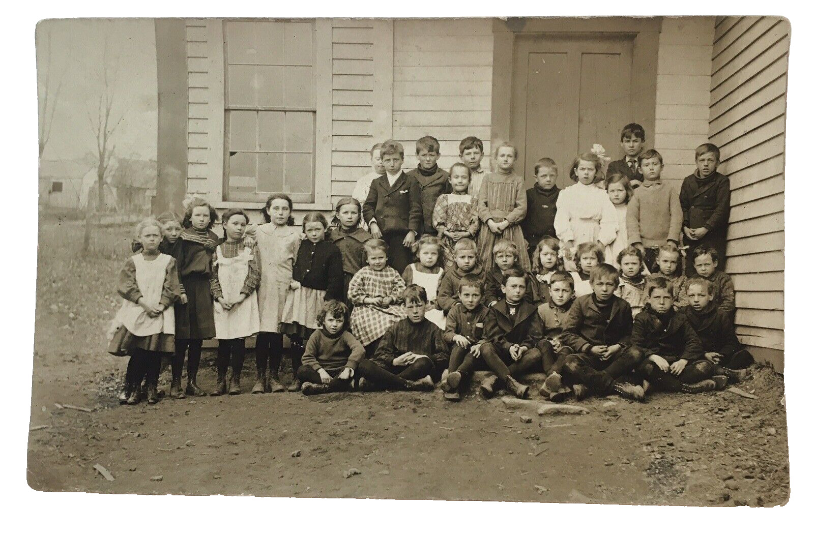 Early 1900s RPPC Schoolhouse School Children Kids Rural Farm Town Postcard