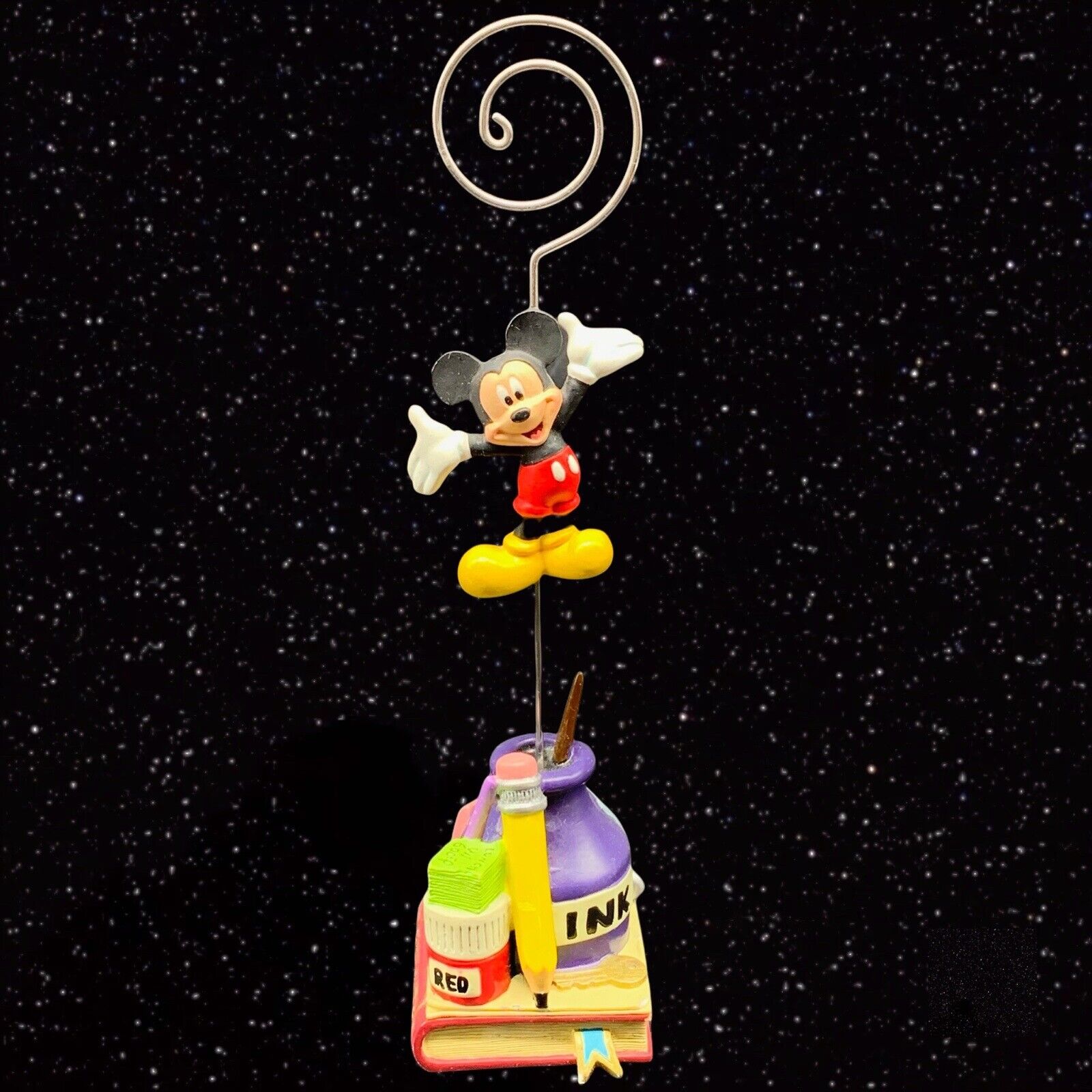 Disney Mickey Mouse Photo Holder Resin Wire 7”T 1.5”W