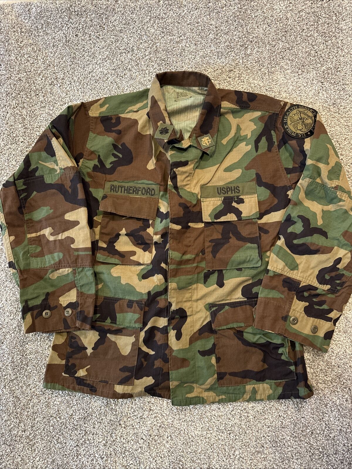 US Military Woodland Camo Combat Coat Large Short BDU Jacket Hot Weather Patches