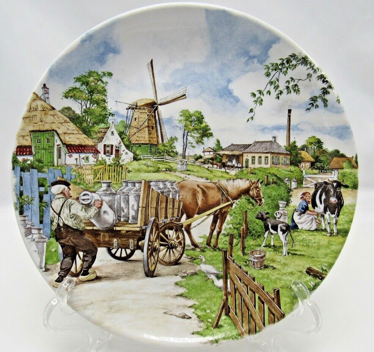 Royal Schwabap Milk Wagon Farm Animals Hand Decorated Wall Mount Plate 7.5”