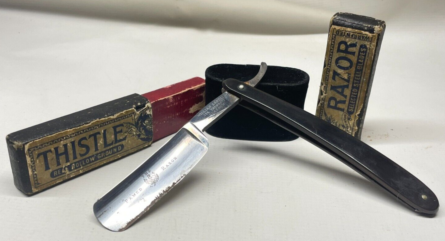RARE Vintage Hollow Ground Famed Thistle Straight Razor With Box 